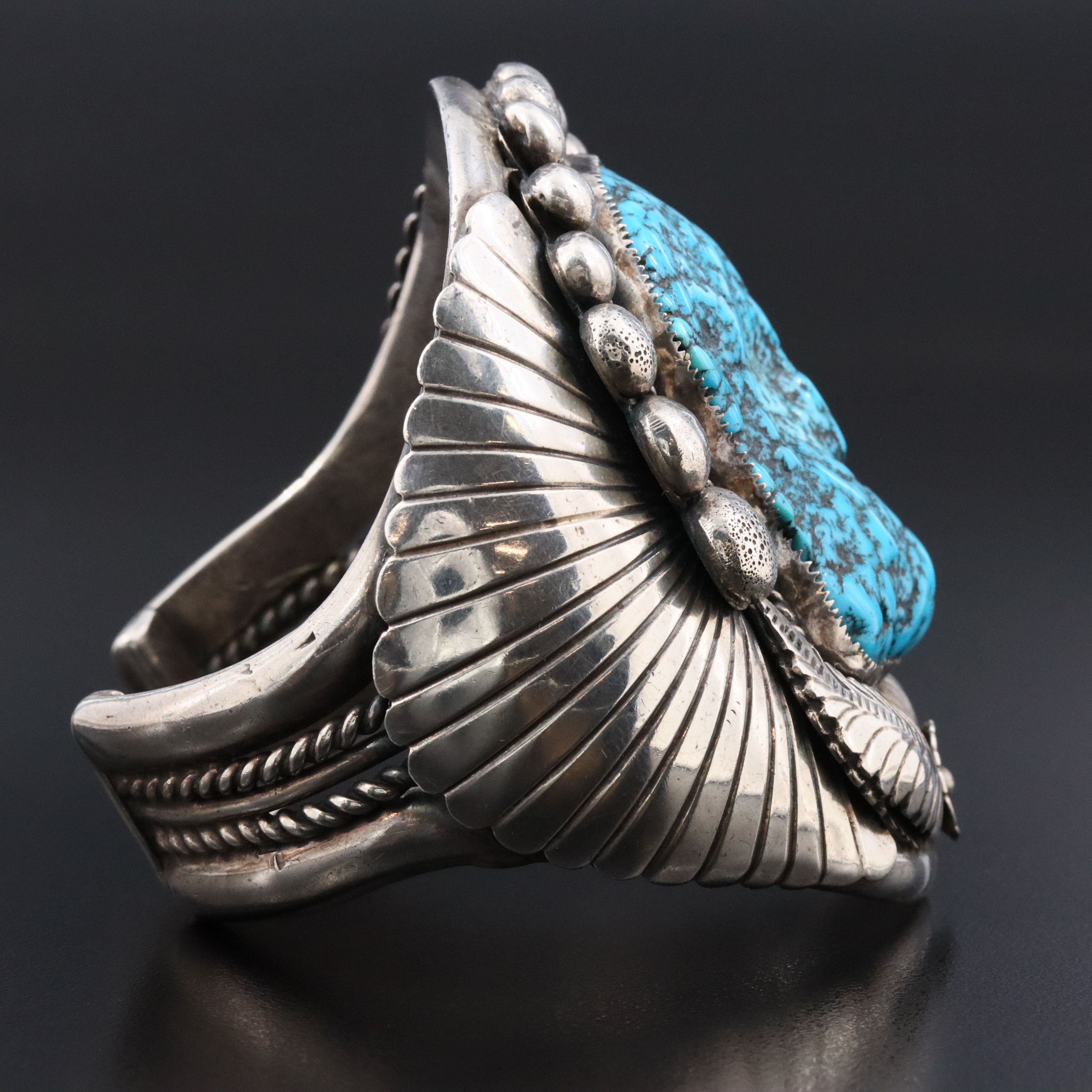 Vintage Signed Southwestern Sterling Turquoise Cuff Bracelet