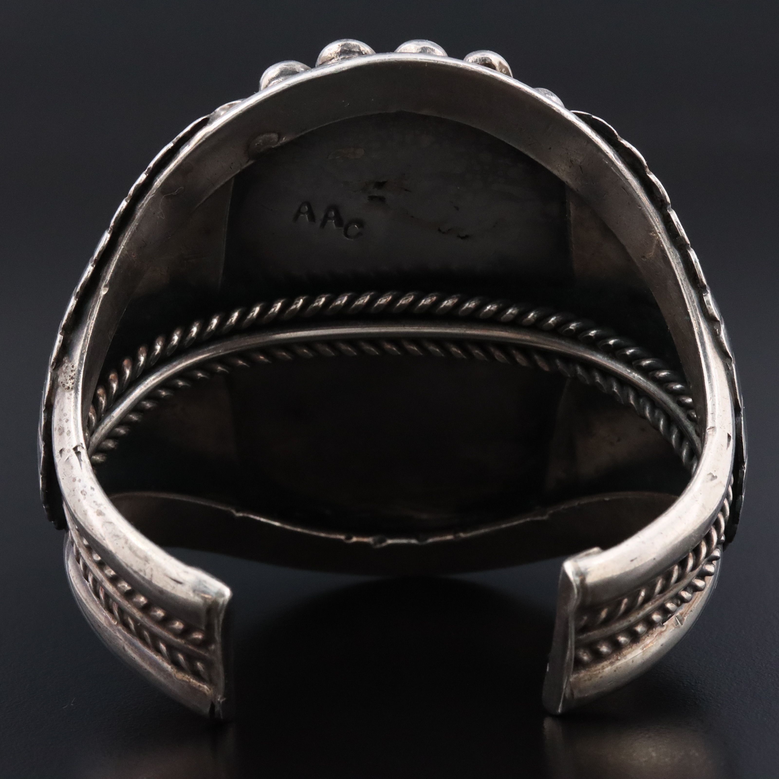 Vintage Signed Southwestern Sterling Turquoise Cuff Bracelet