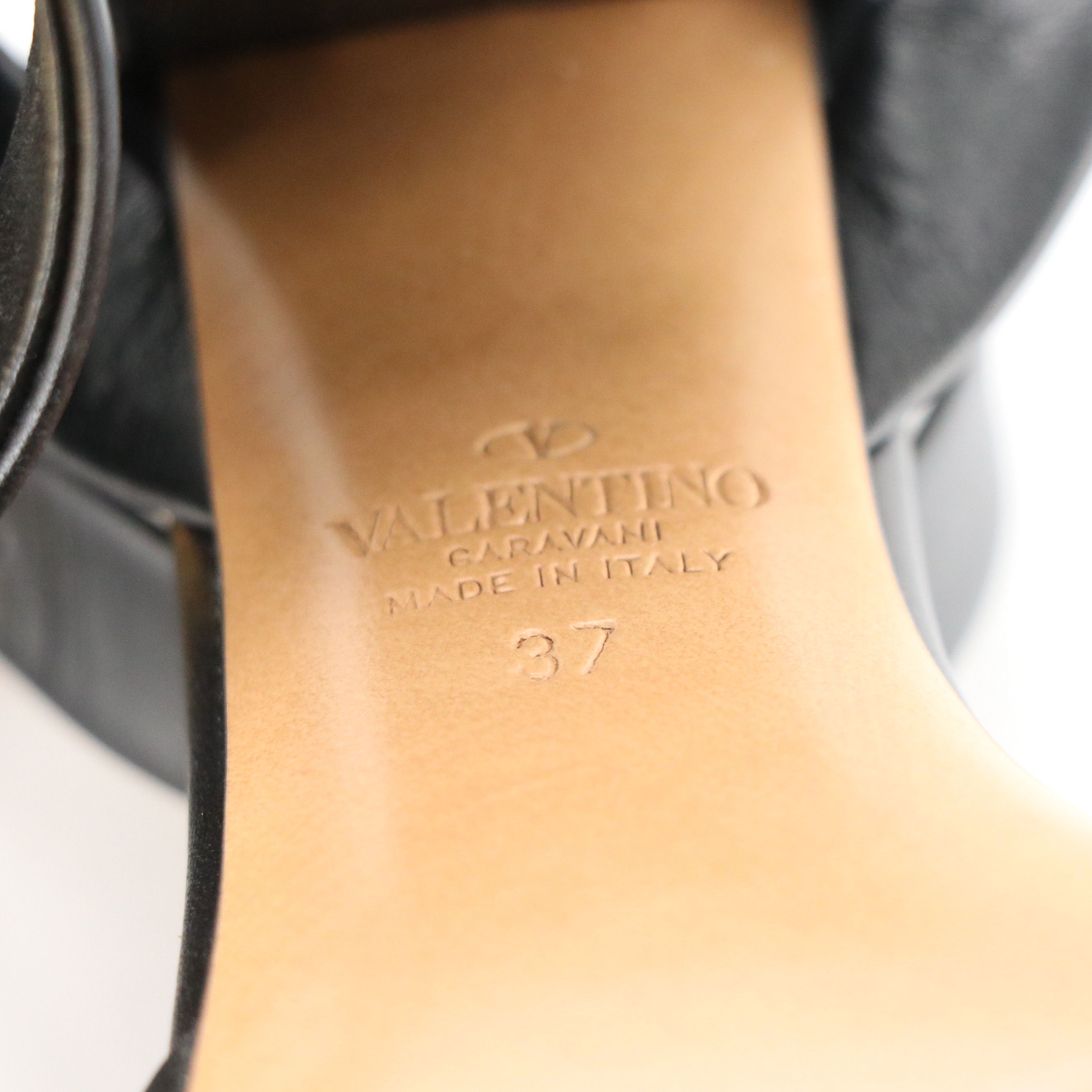 Valentino Pyramid Stud Black Leather Block Heel Ankle-Strap Dress Sandals