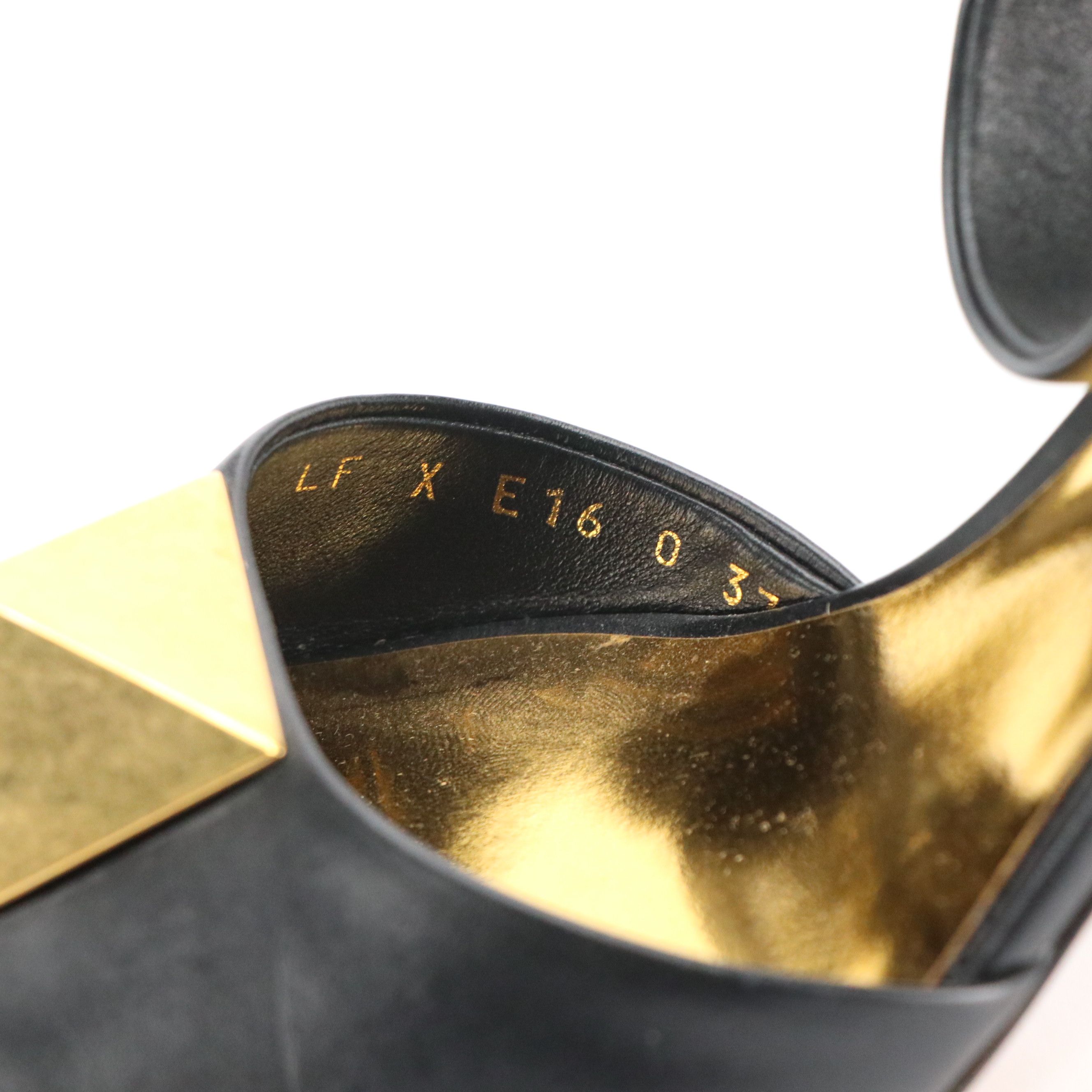 Valentino Pyramid Stud Black Leather Block Heel Ankle-Strap Dress Sandals