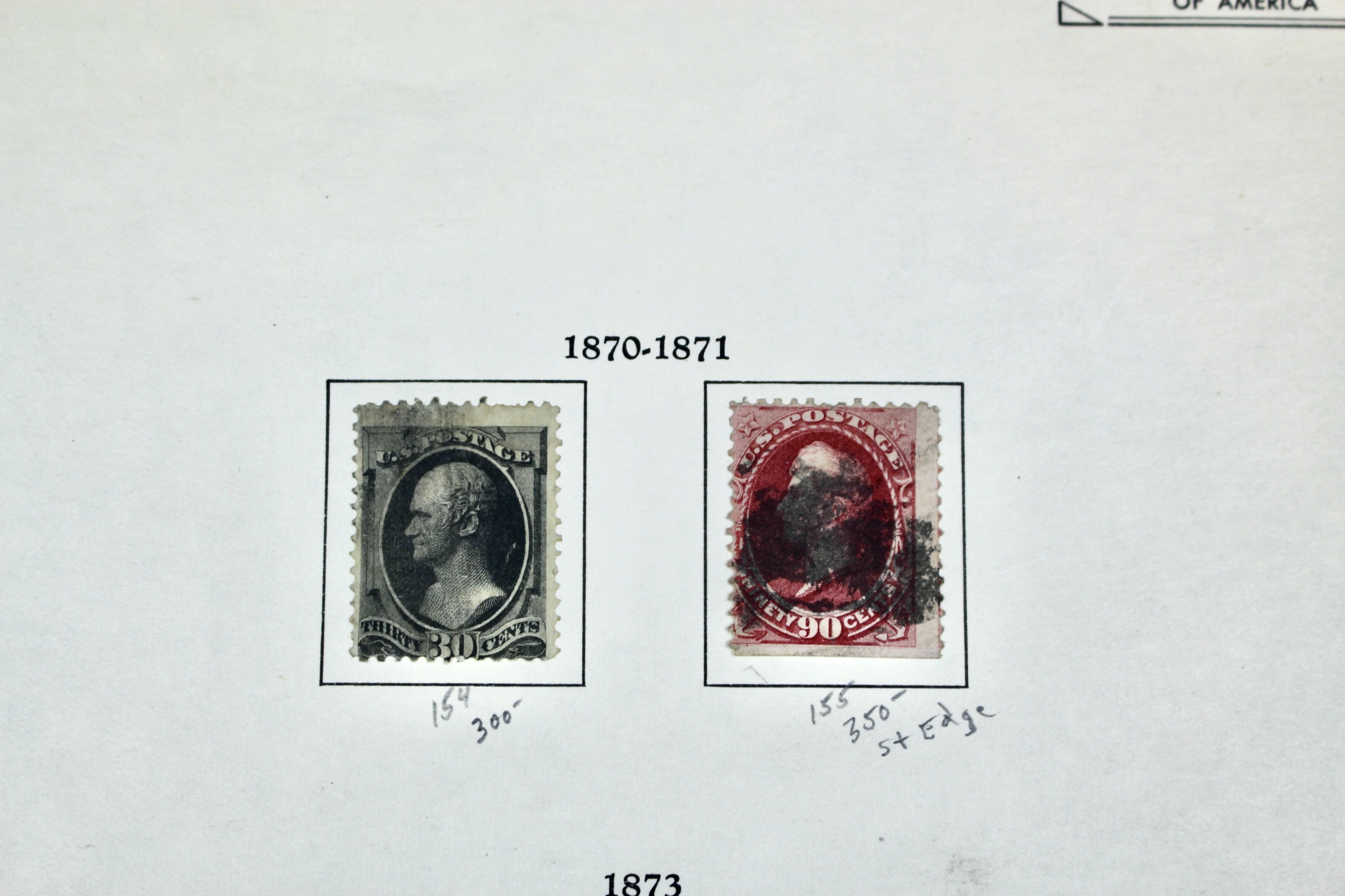 Twelve Different Classic Postage Stamps, 1870-1873, Incl. Two 90-Cent Stamps