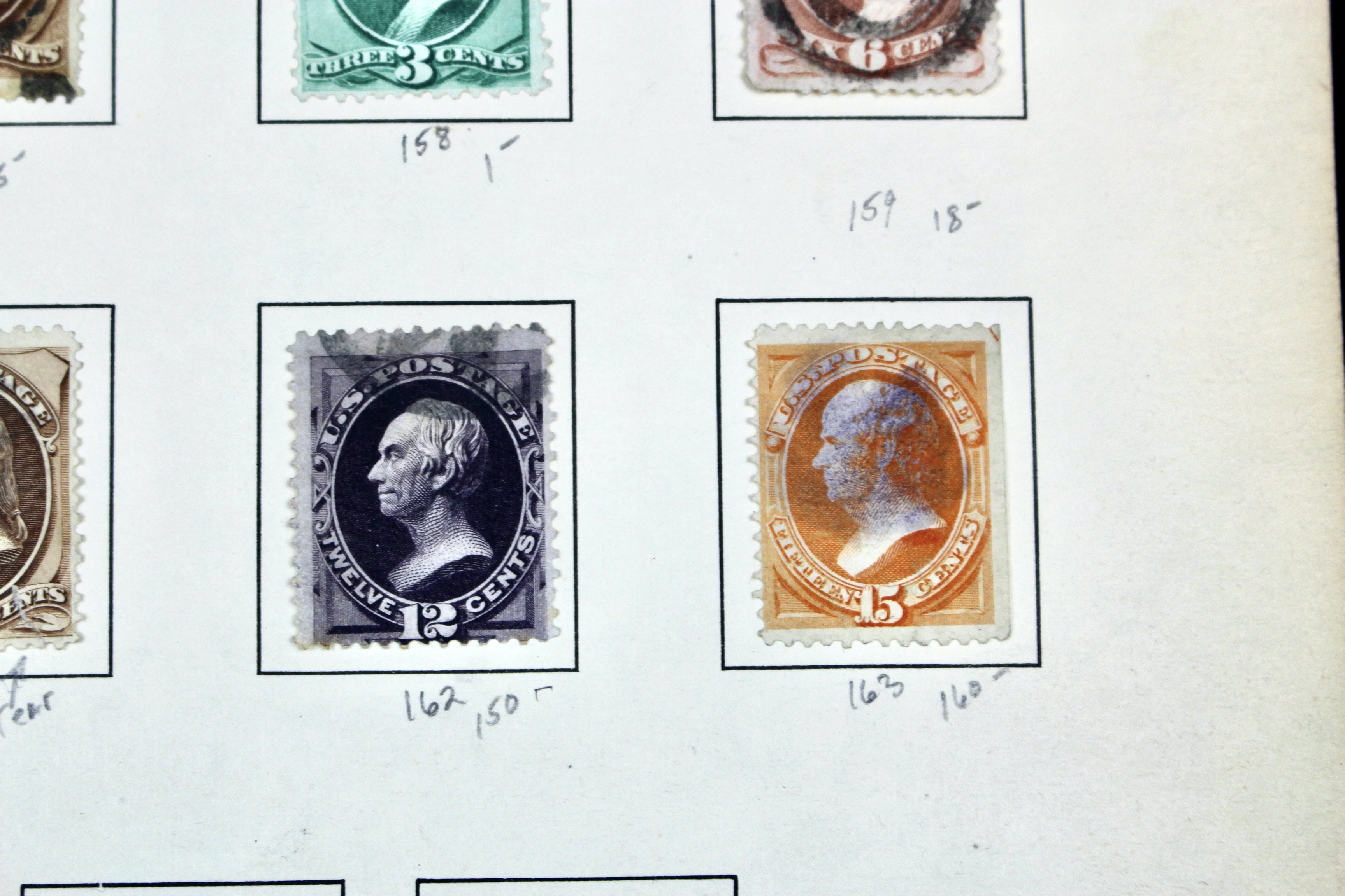 Twelve Different Classic Postage Stamps, 1870-1873, Incl. Two 90-Cent Stamps