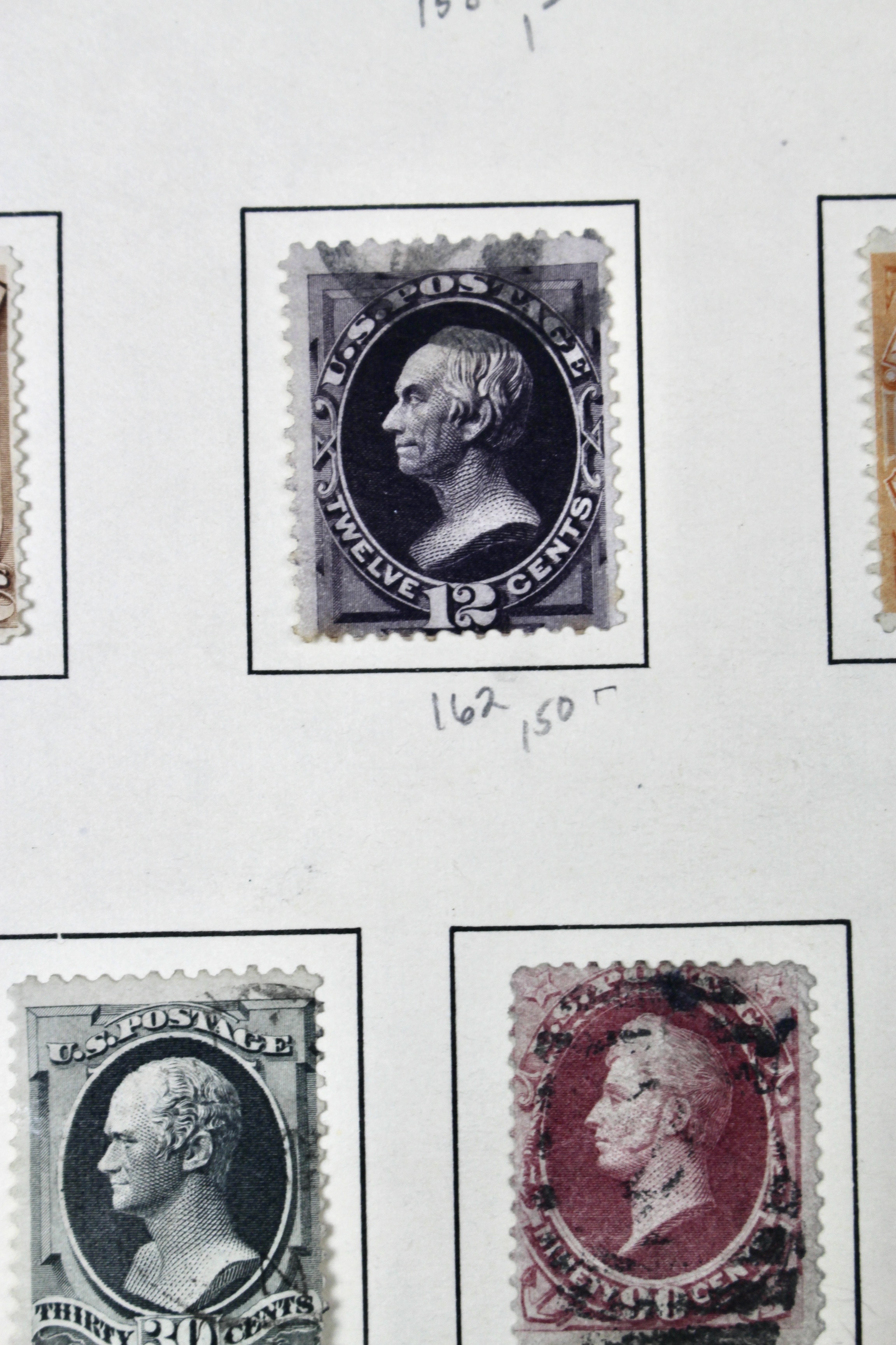 Twelve Different Classic Postage Stamps, 1870-1873, Incl. Two 90-Cent Stamps