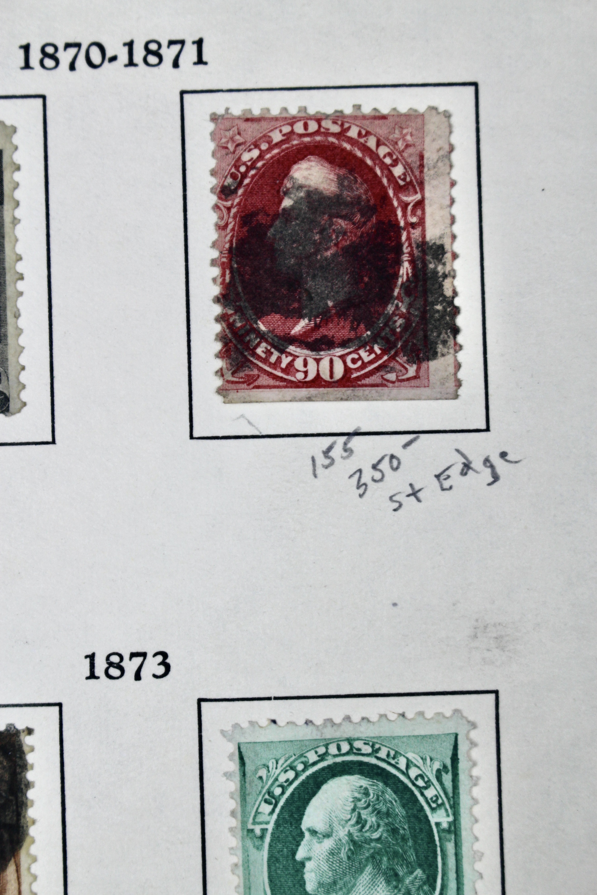 Twelve Different Classic Postage Stamps, 1870-1873, Incl. Two 90-Cent Stamps