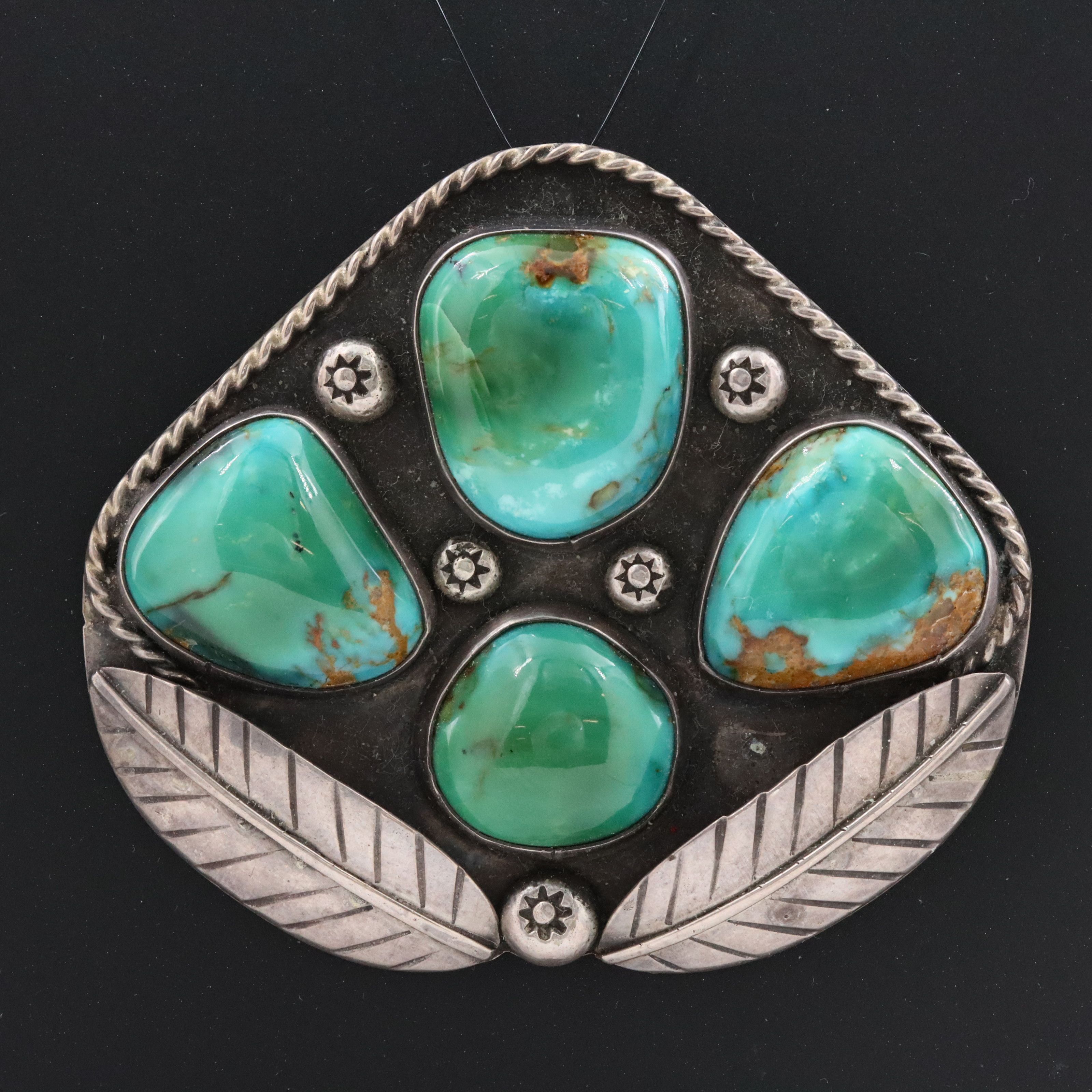 Signed Vintage Southwestern Sterling Turquoise Pendant
