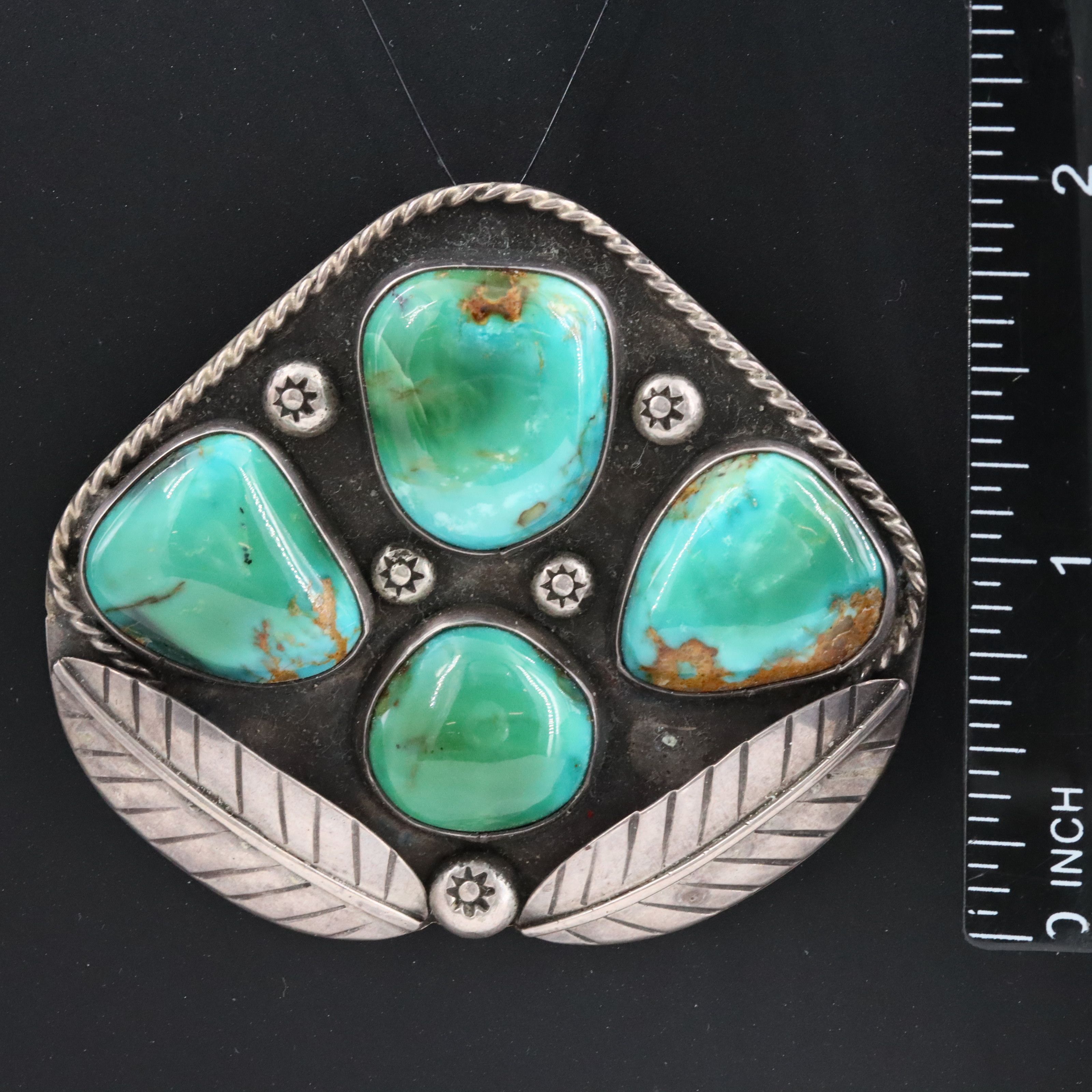 Signed Vintage Southwestern Sterling Turquoise Pendant