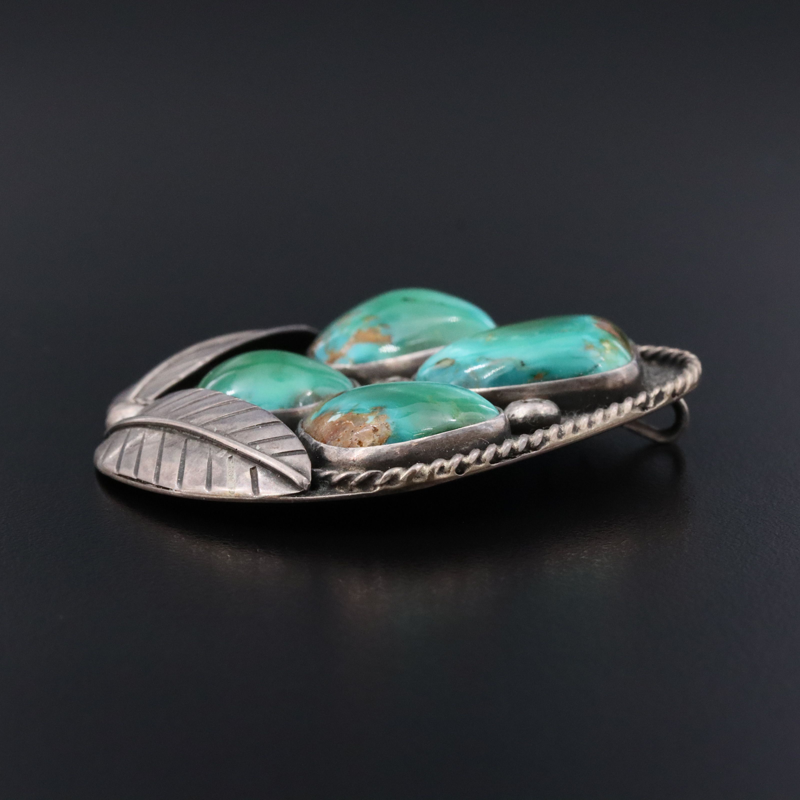 Signed Vintage Southwestern Sterling Turquoise Pendant