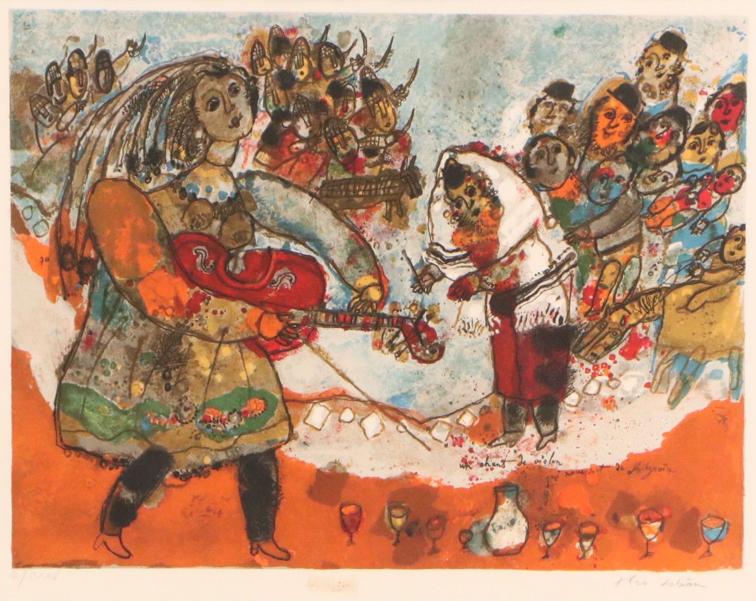 Lithograph After Theo Tobiasse "Un chant de violon qui nous sort de Mitzrain"