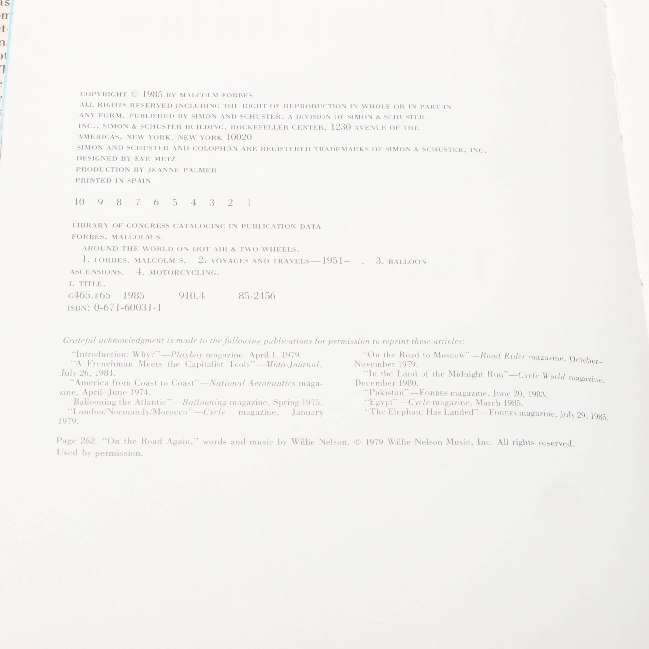 First Printing "Around the World on Hot Air and Two Wheels" by Malcolm Forbes