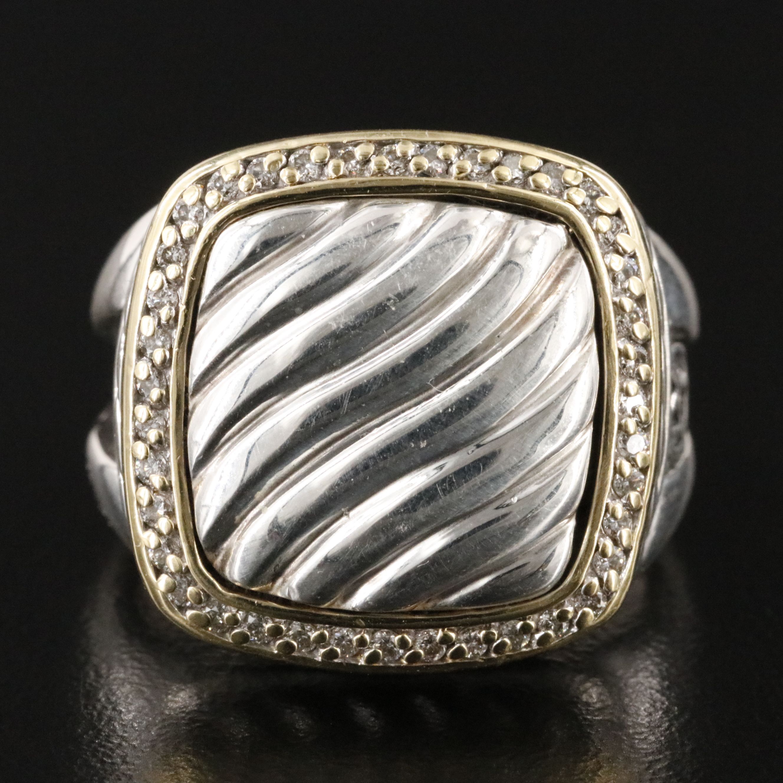David Yurman Albion Sterling 0.27 CTW Sculpted Cable Ring with 18K Accents