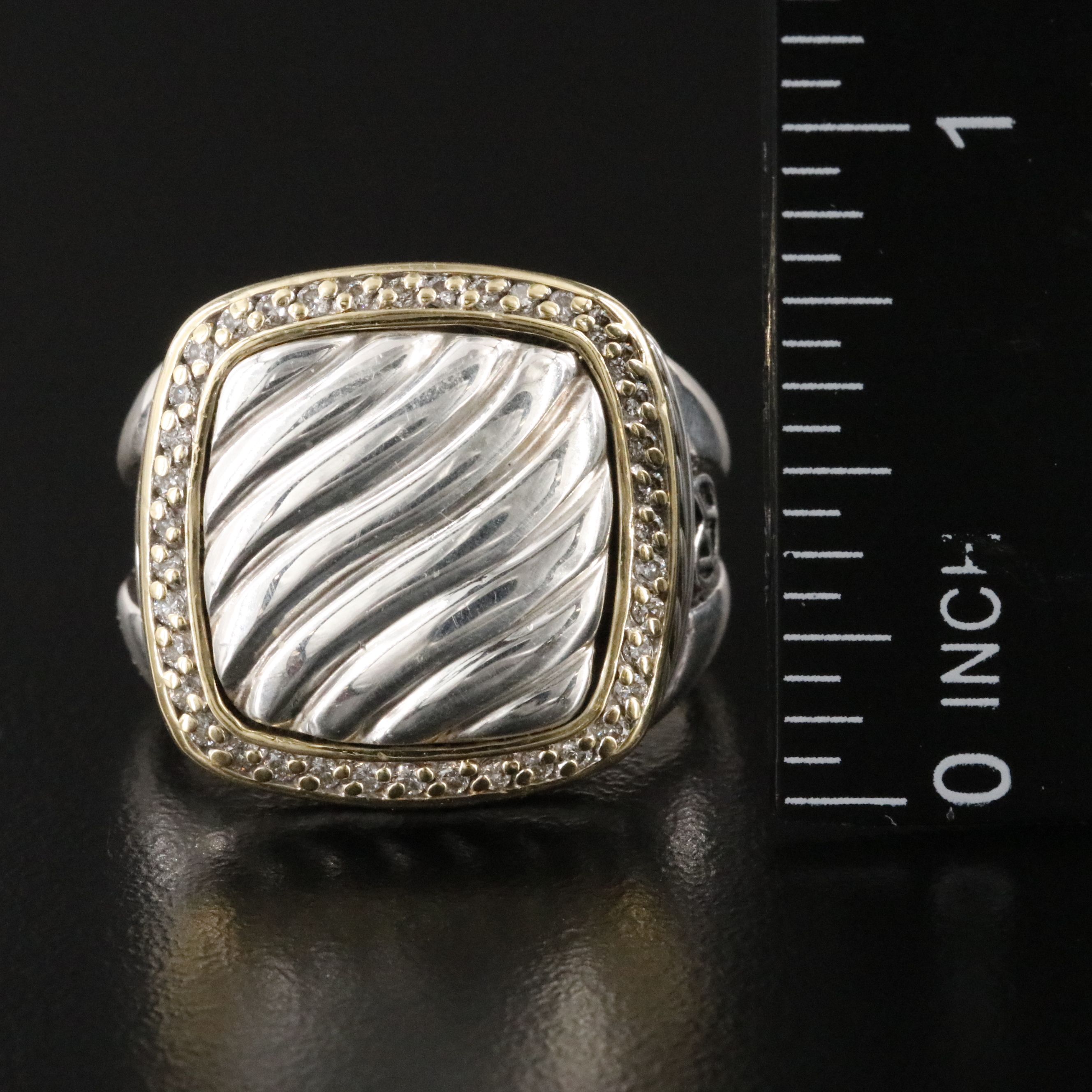 David Yurman Albion Sterling 0.27 CTW Sculpted Cable Ring with 18K Accents