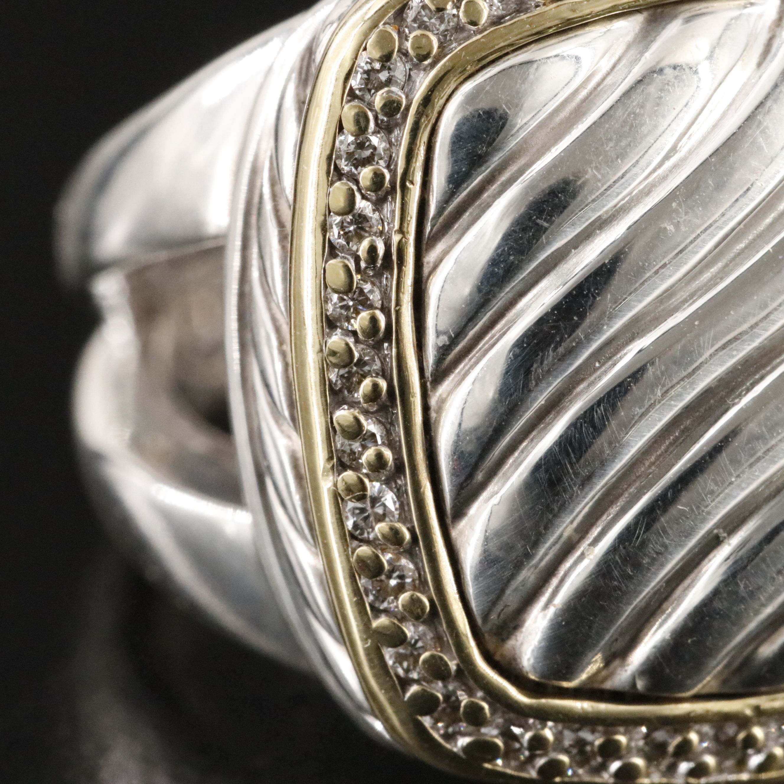 David Yurman Albion Sterling 0.27 CTW Sculpted Cable Ring with 18K Accents