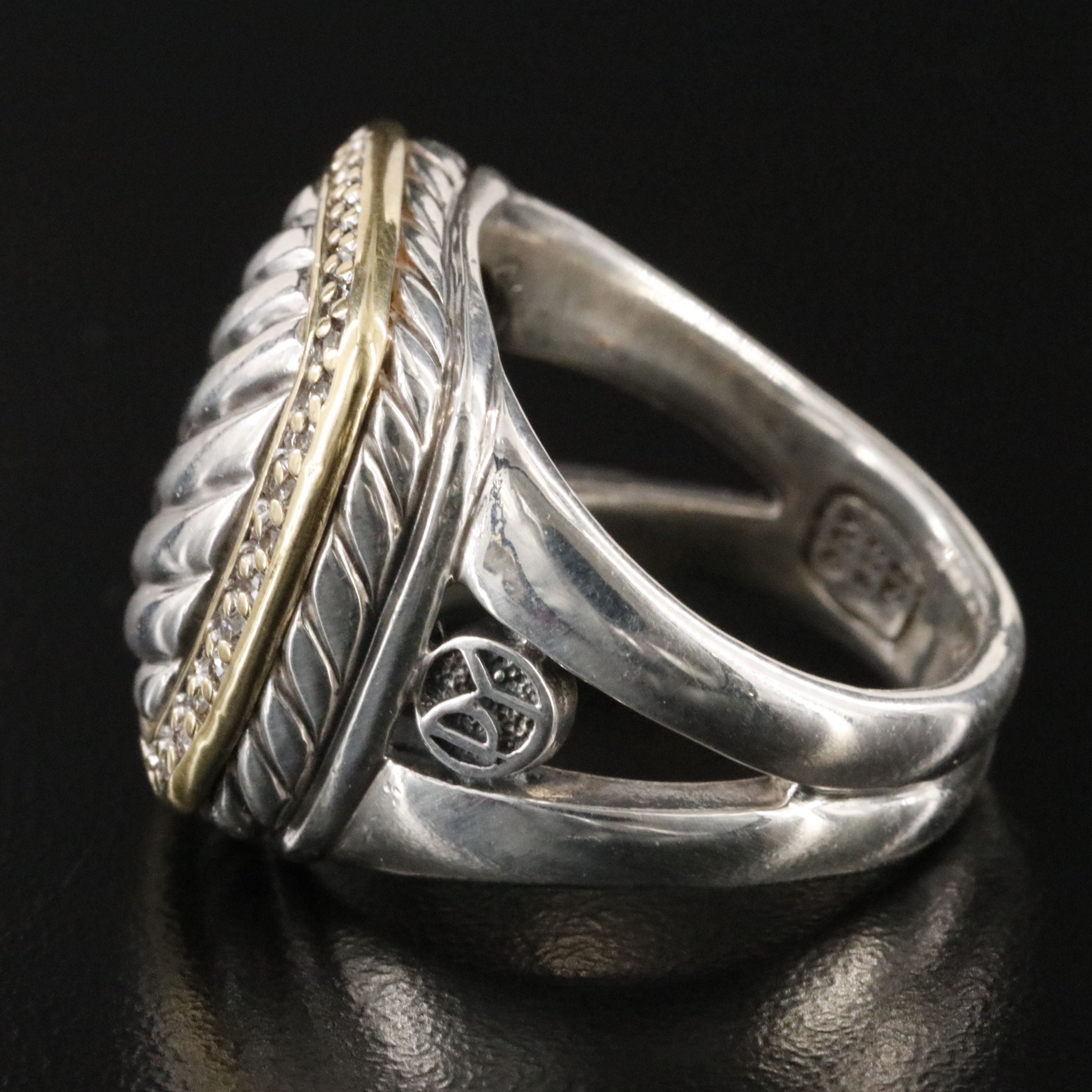 David Yurman Albion Sterling 0.27 CTW Sculpted Cable Ring with 18K Accents