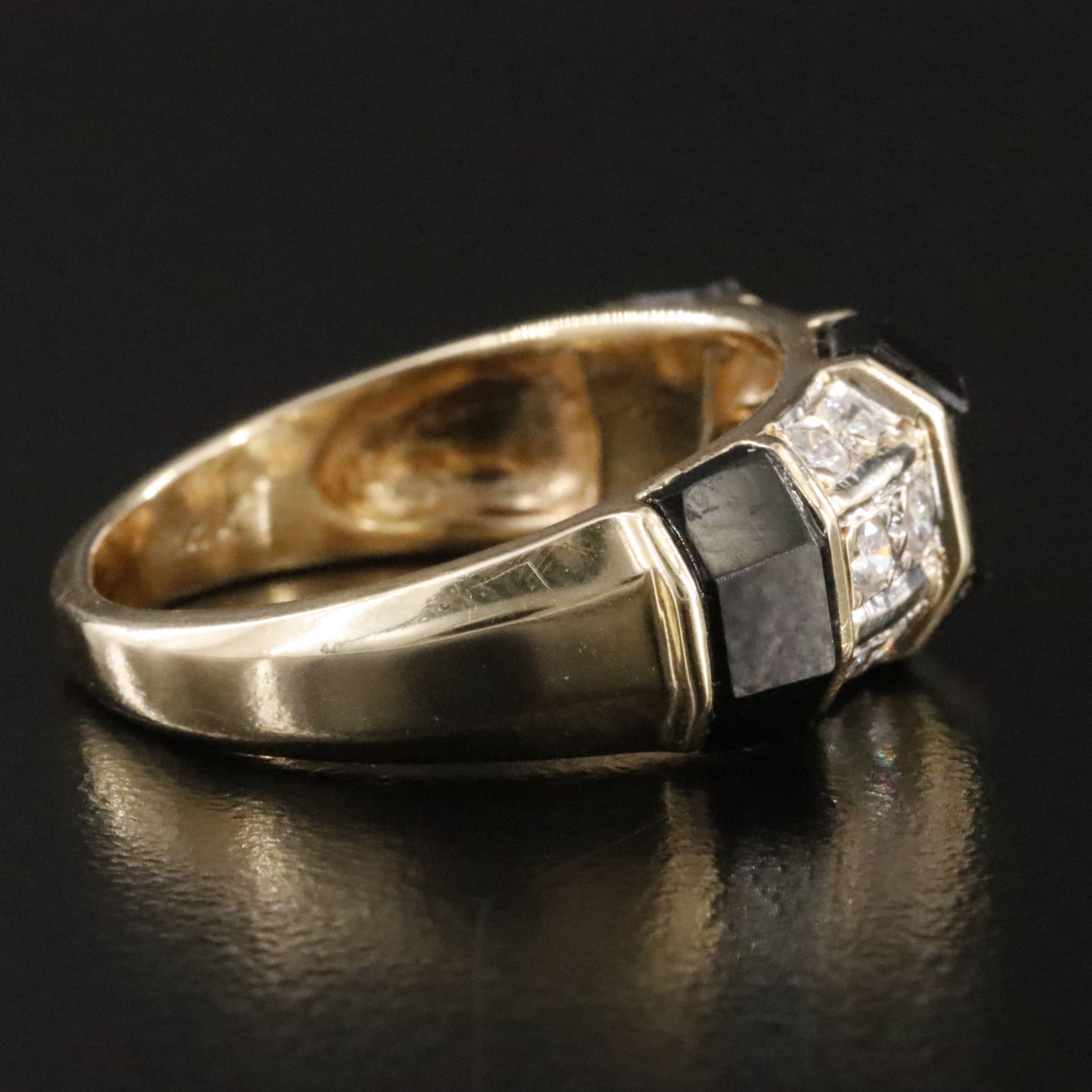 14K Diamond and Black Onyx Faceted Inlay Ring