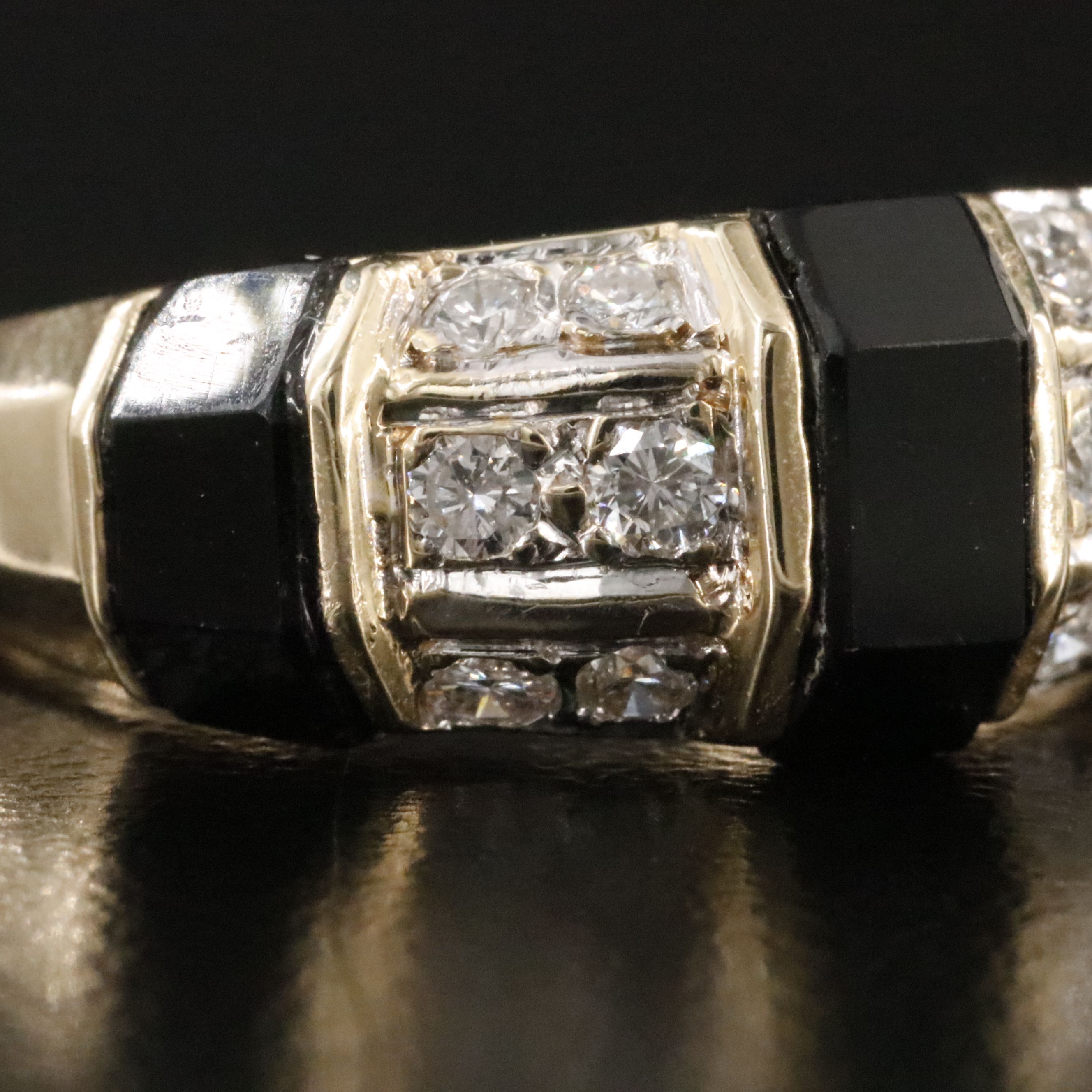 14K Diamond and Black Onyx Faceted Inlay Ring