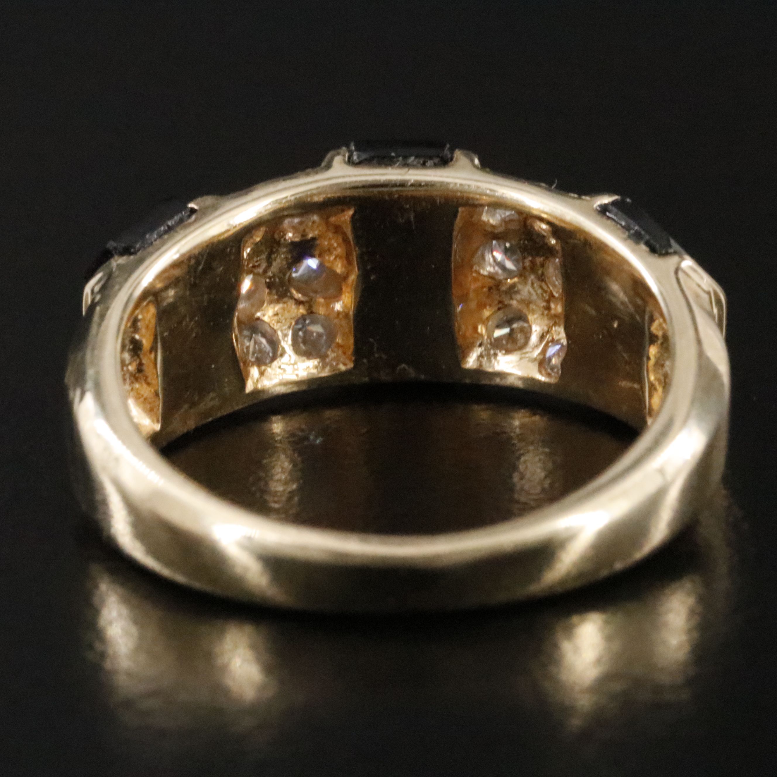 14K Diamond and Black Onyx Faceted Inlay Ring