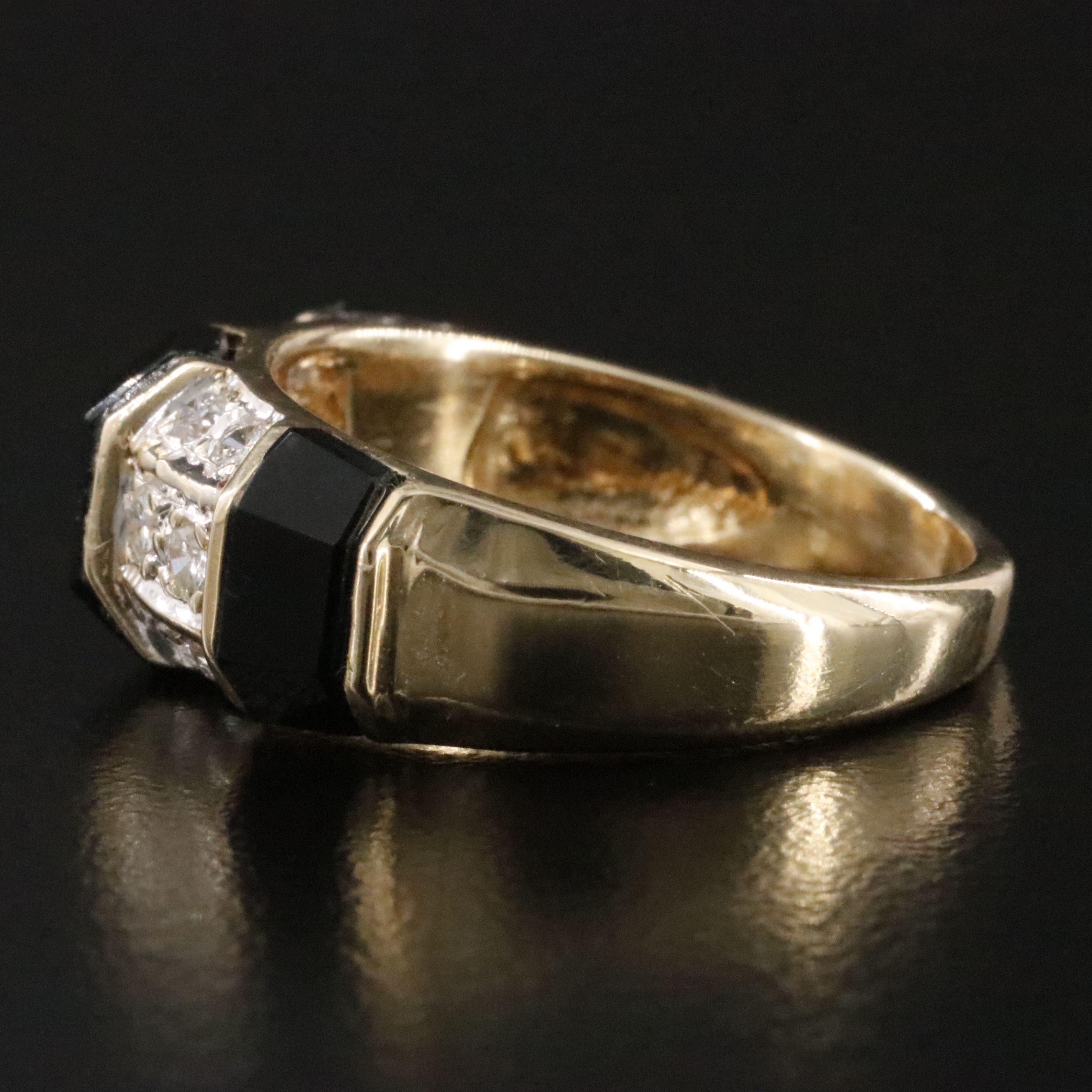 14K Diamond and Black Onyx Faceted Inlay Ring