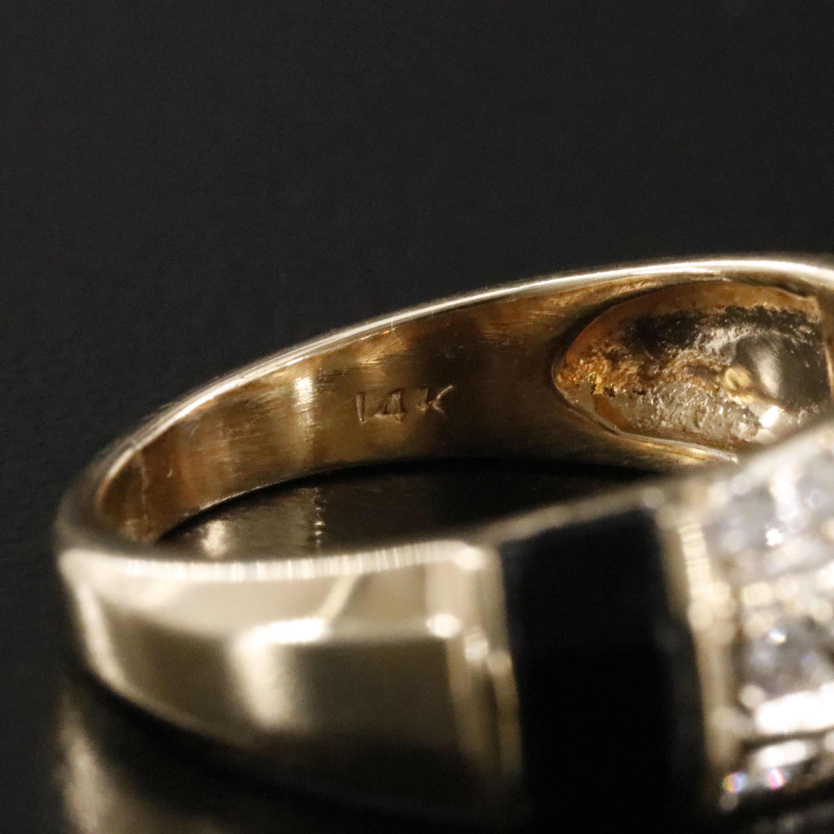 14K Diamond and Black Onyx Faceted Inlay Ring