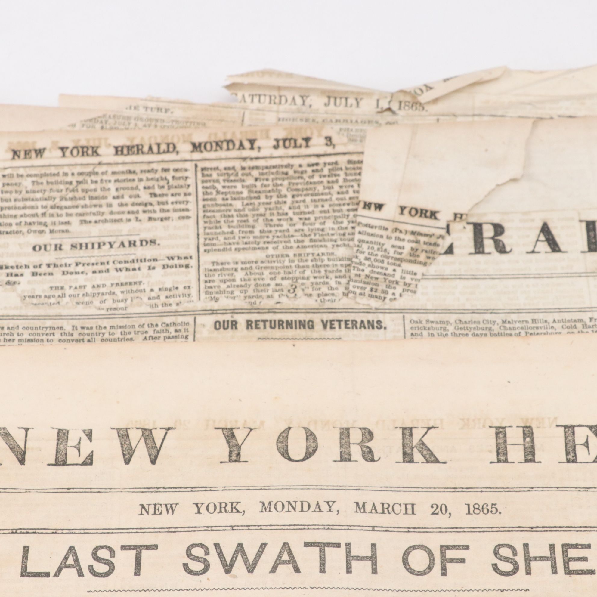 1865 "New York Herald" Newspapers Including 13th Amendment Abolition of Slavery