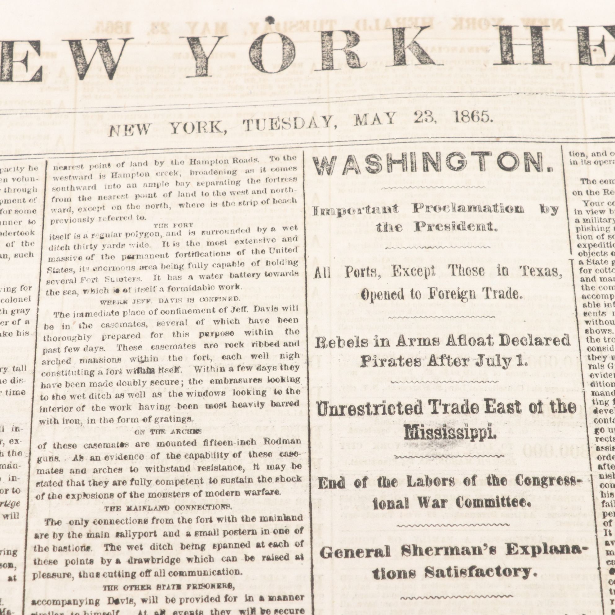 1865 "New York Herald" Newspapers Including 13th Amendment Abolition of Slavery