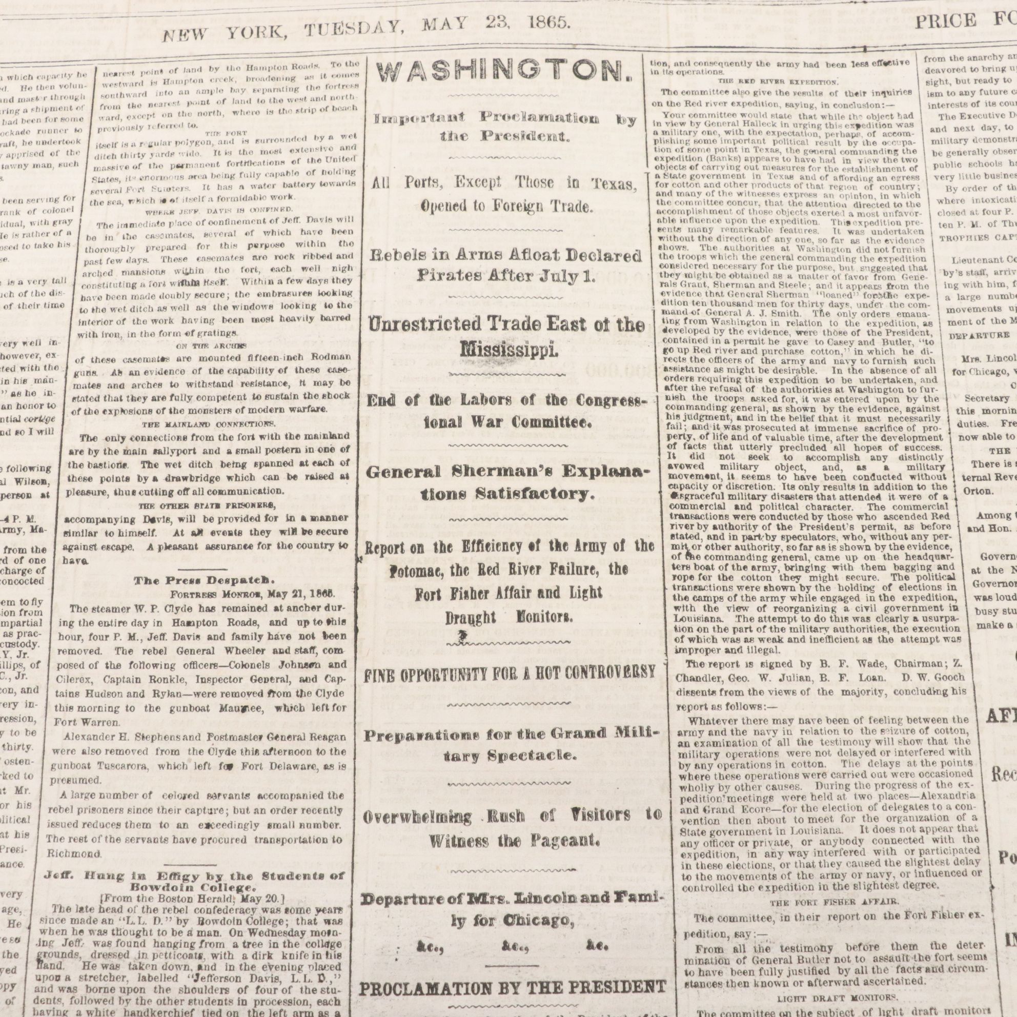 1865 "New York Herald" Newspapers Including 13th Amendment Abolition of Slavery