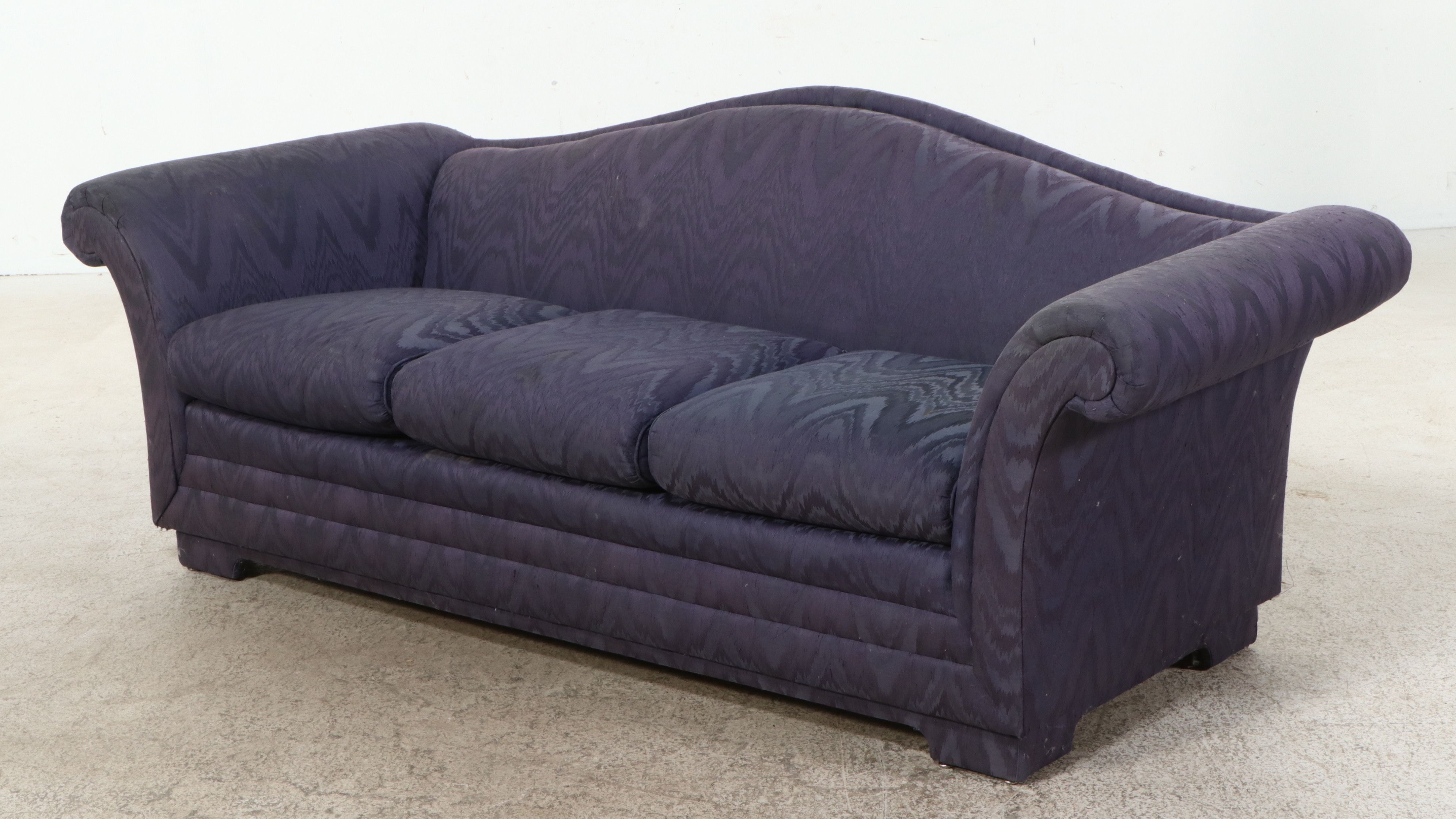 Henredon Flame Stitched Custom Upholstered Camelback Sofa