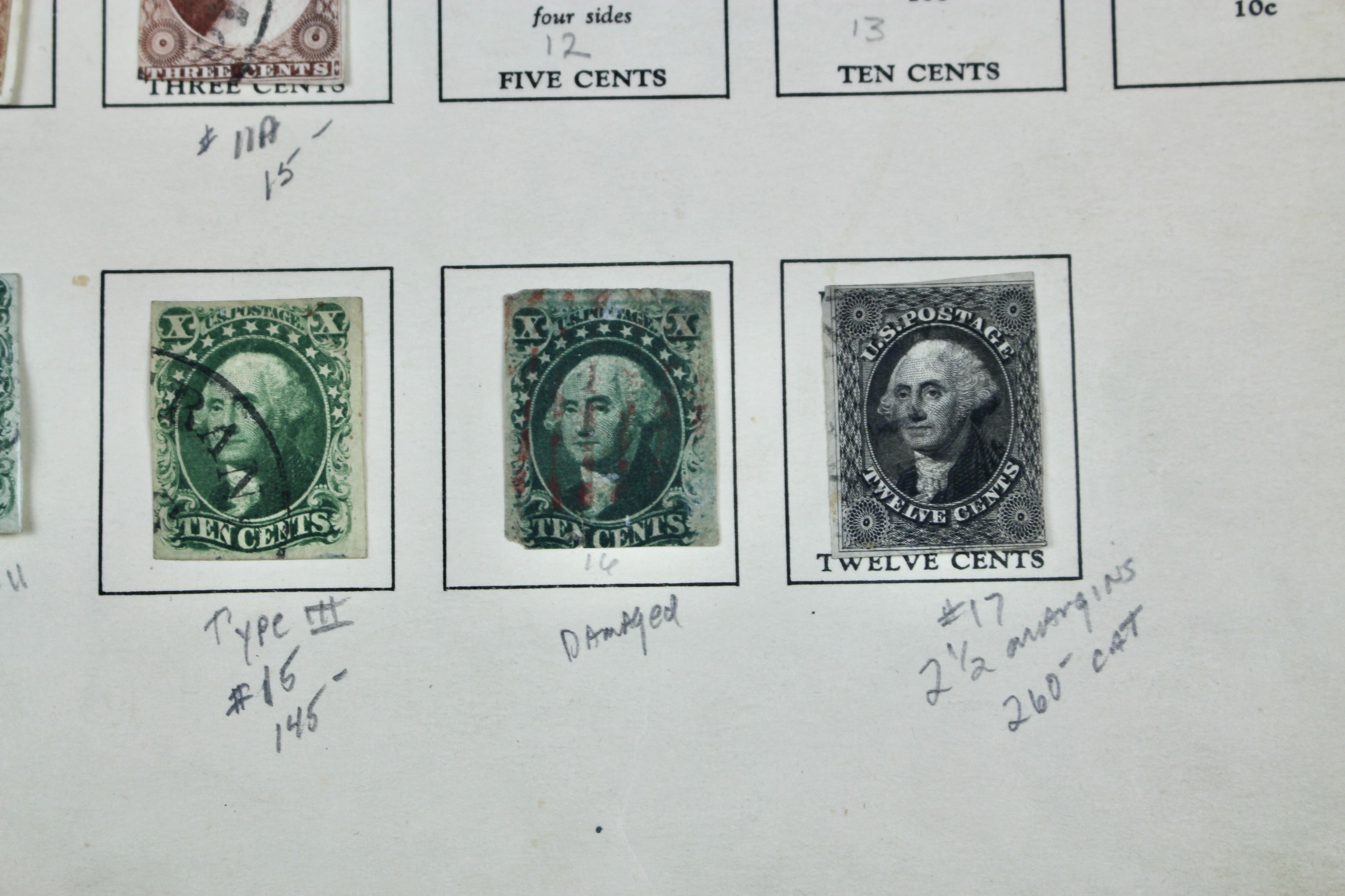 Sixteen Early Classic U.S. Postage Stamps, 1851 to 1860