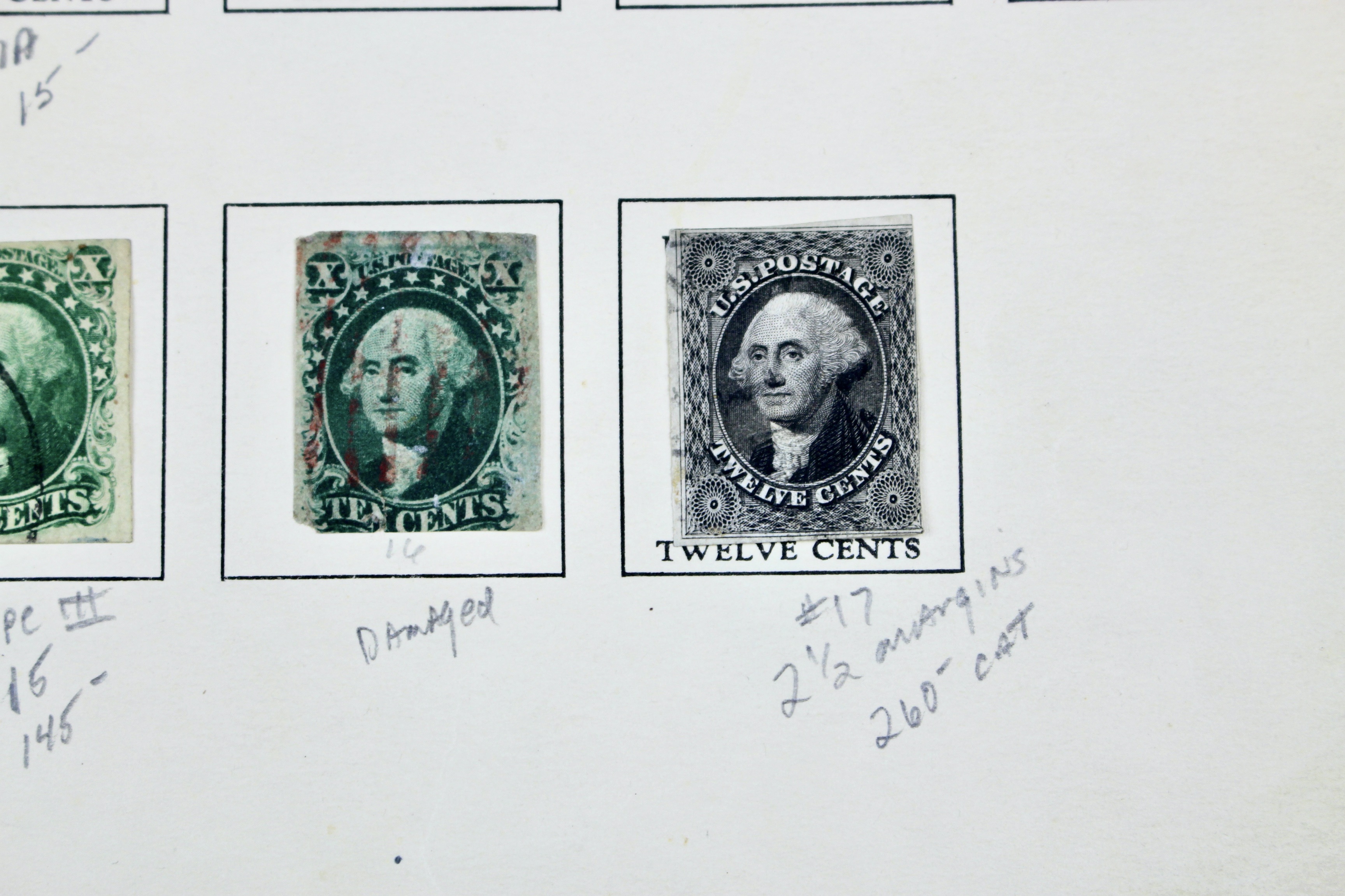 Sixteen Early Classic U.S. Postage Stamps, 1851 to 1860
