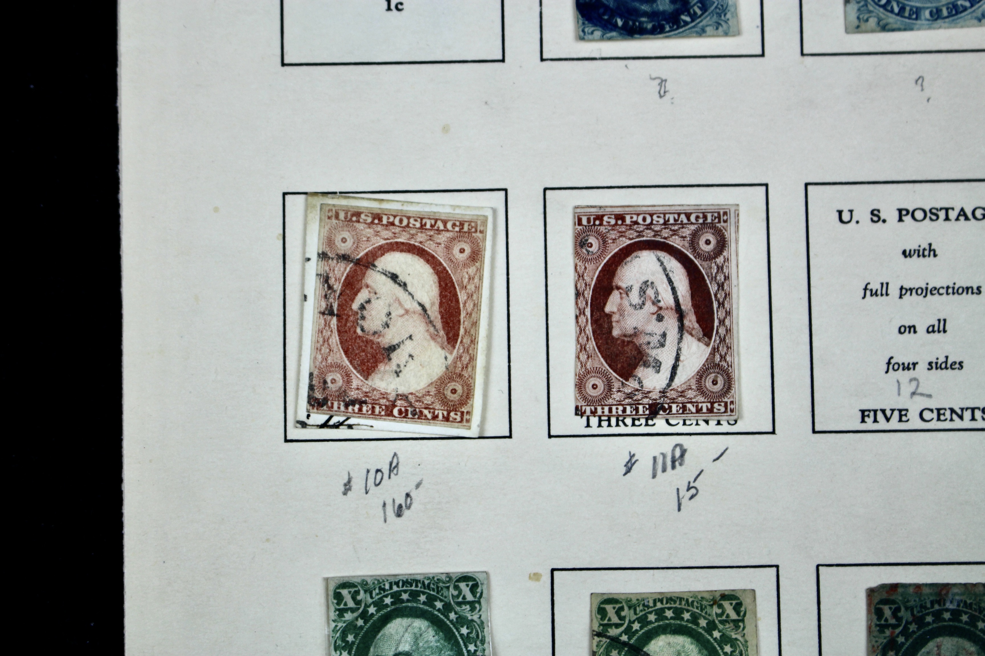 Sixteen Early Classic U.S. Postage Stamps, 1851 to 1860