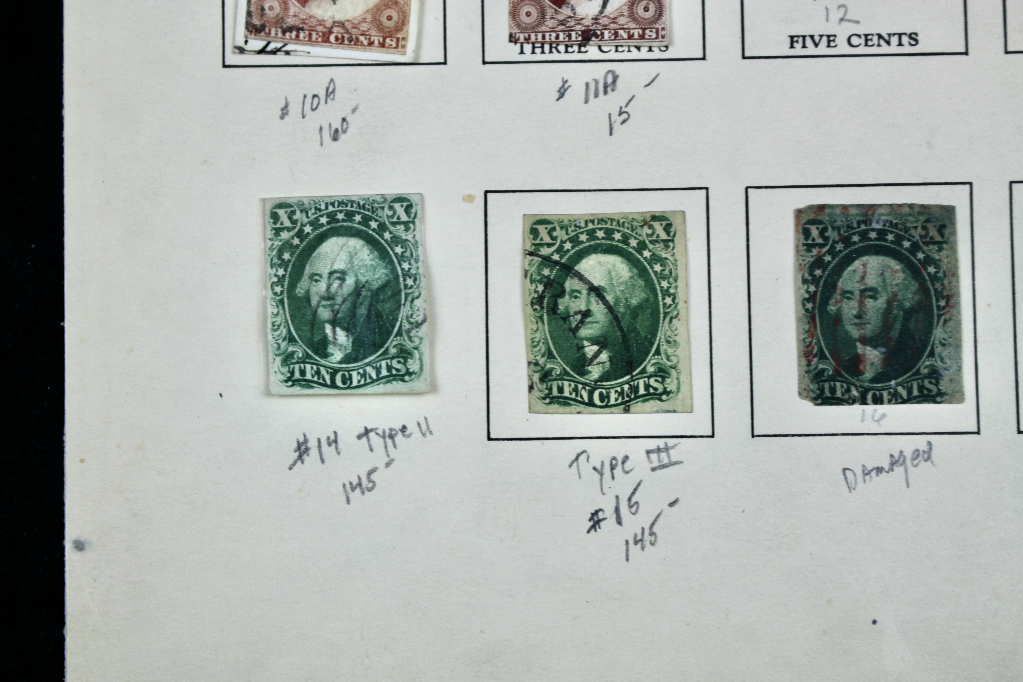 Sixteen Early Classic U.S. Postage Stamps, 1851 to 1860
