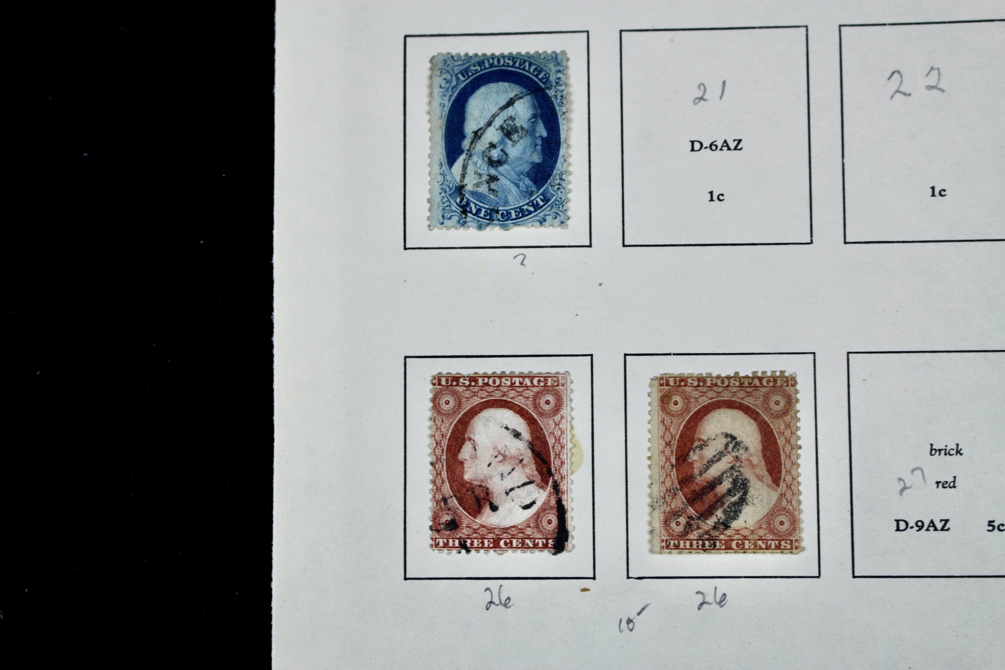 Sixteen Early Classic U.S. Postage Stamps, 1851 to 1860