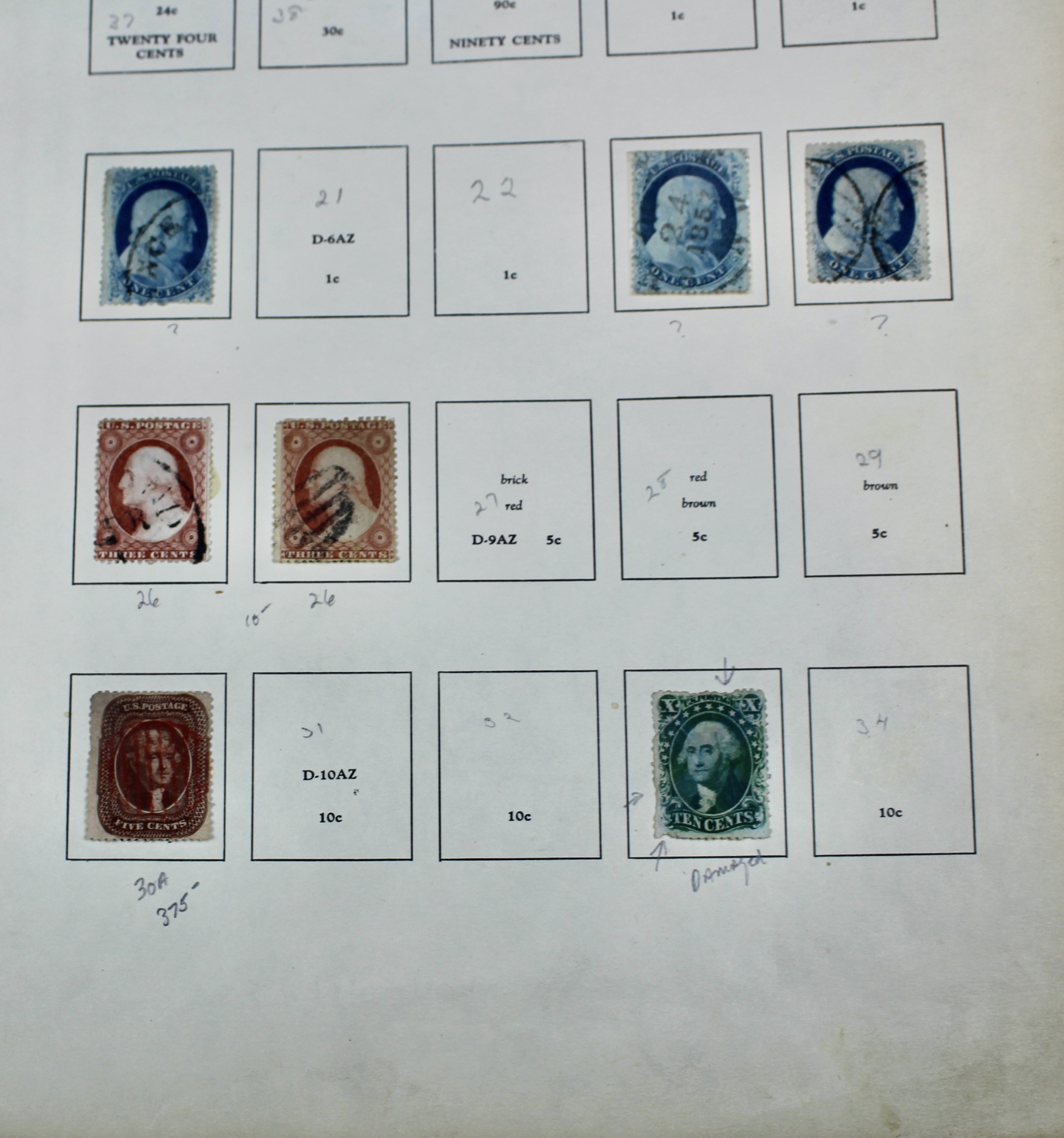 Sixteen Early Classic U.S. Postage Stamps, 1851 to 1860