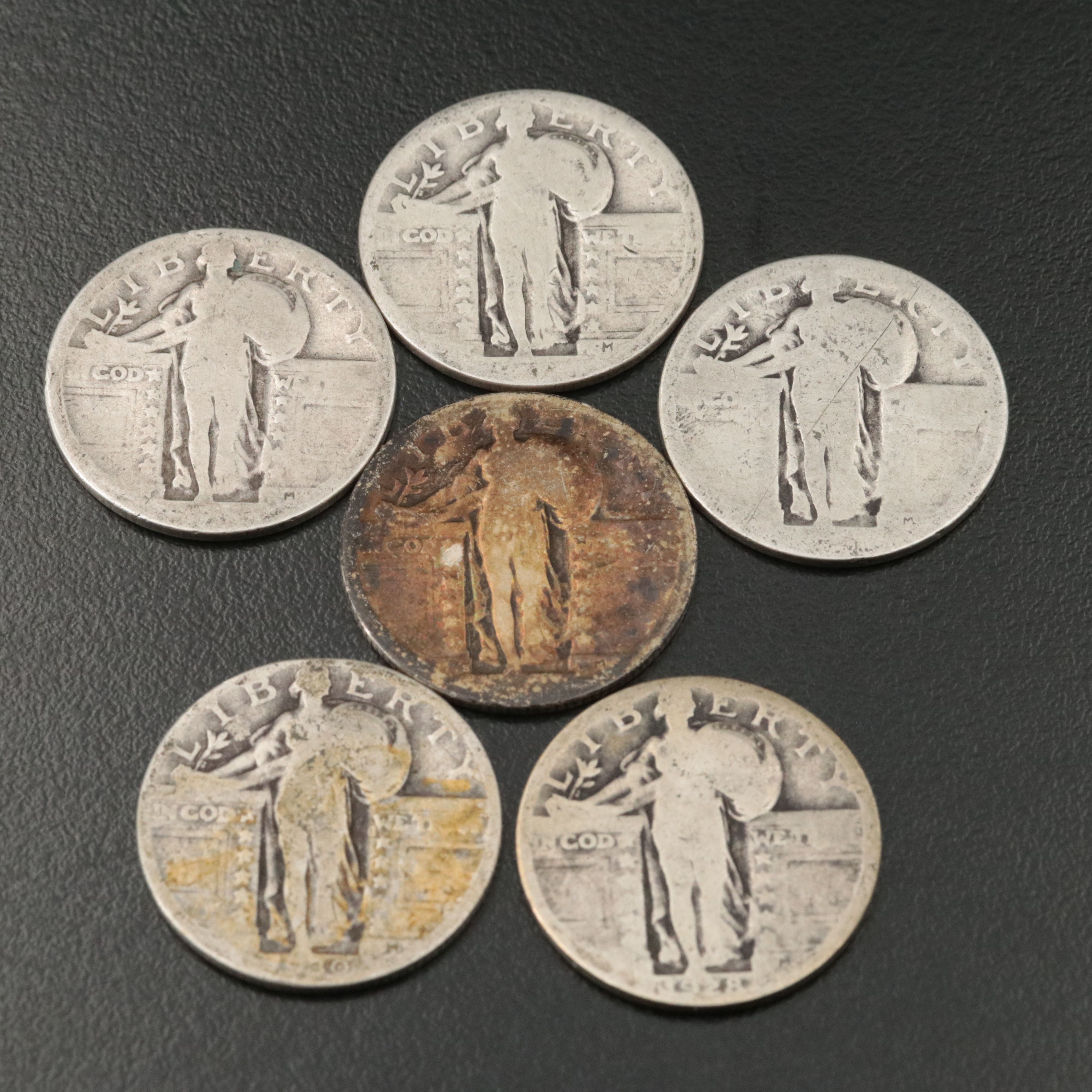 Seventeen Assorted Standing Liberty Silver Quarters