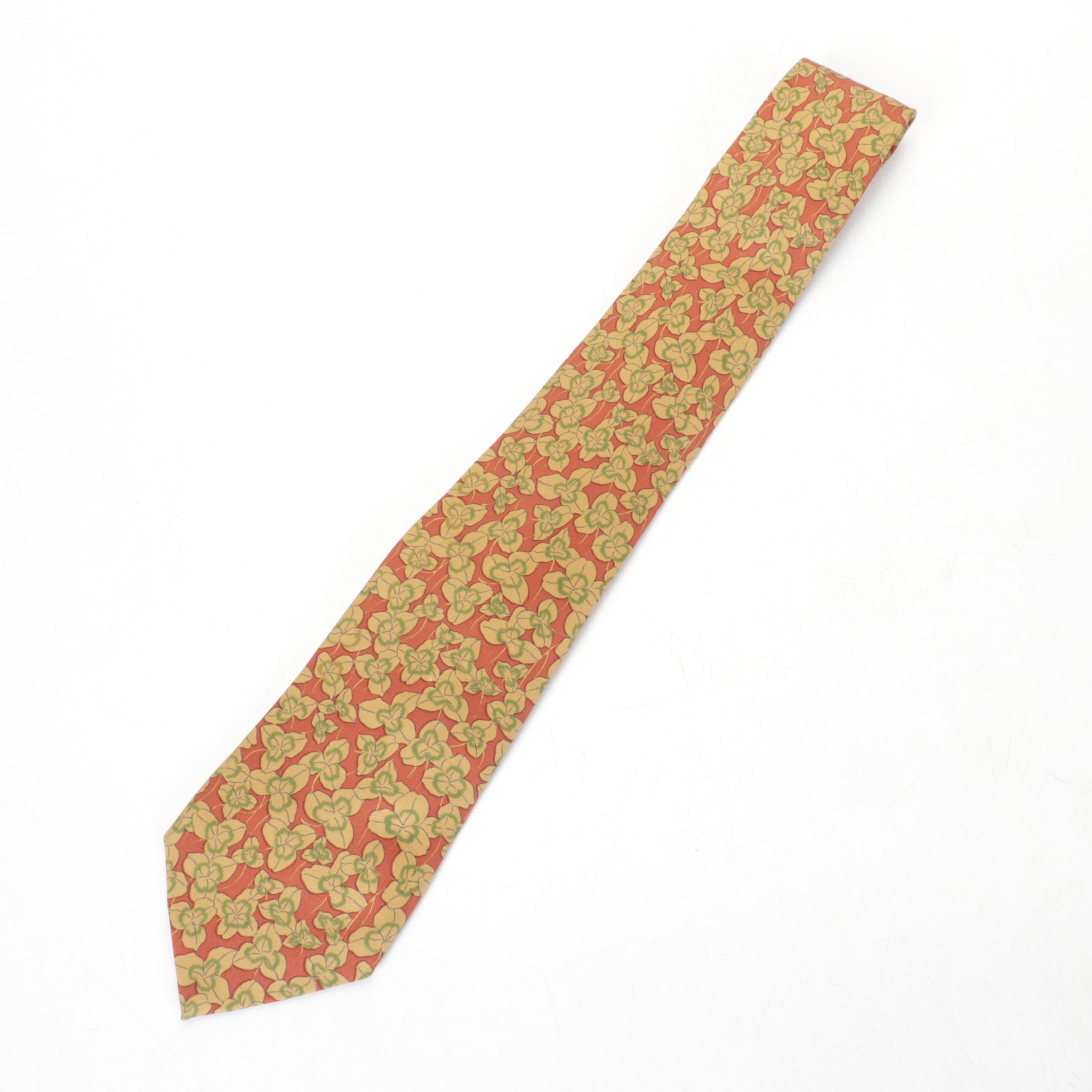 Hermès Silk Necktie with Leaf Motif