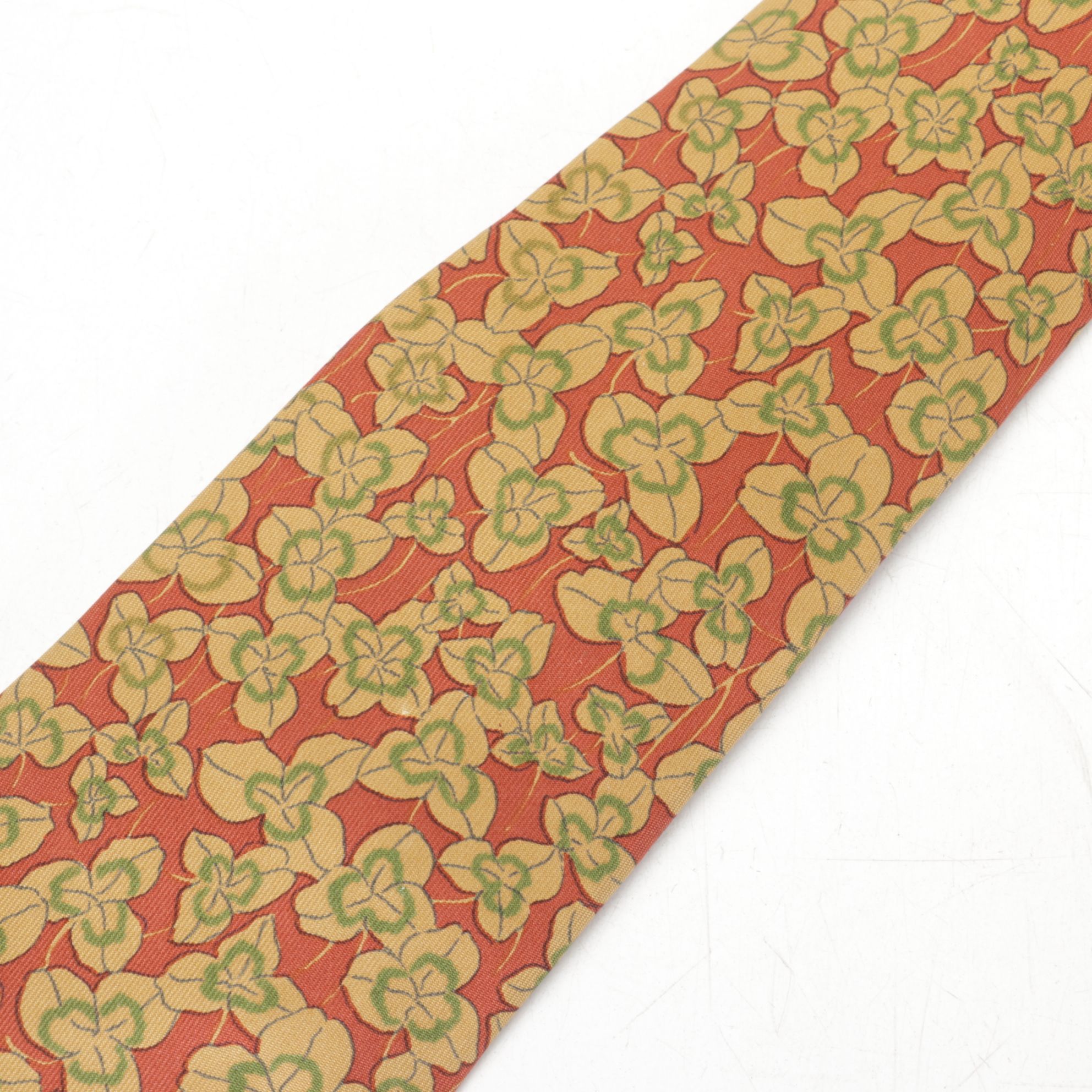 Hermès Silk Necktie with Leaf Motif