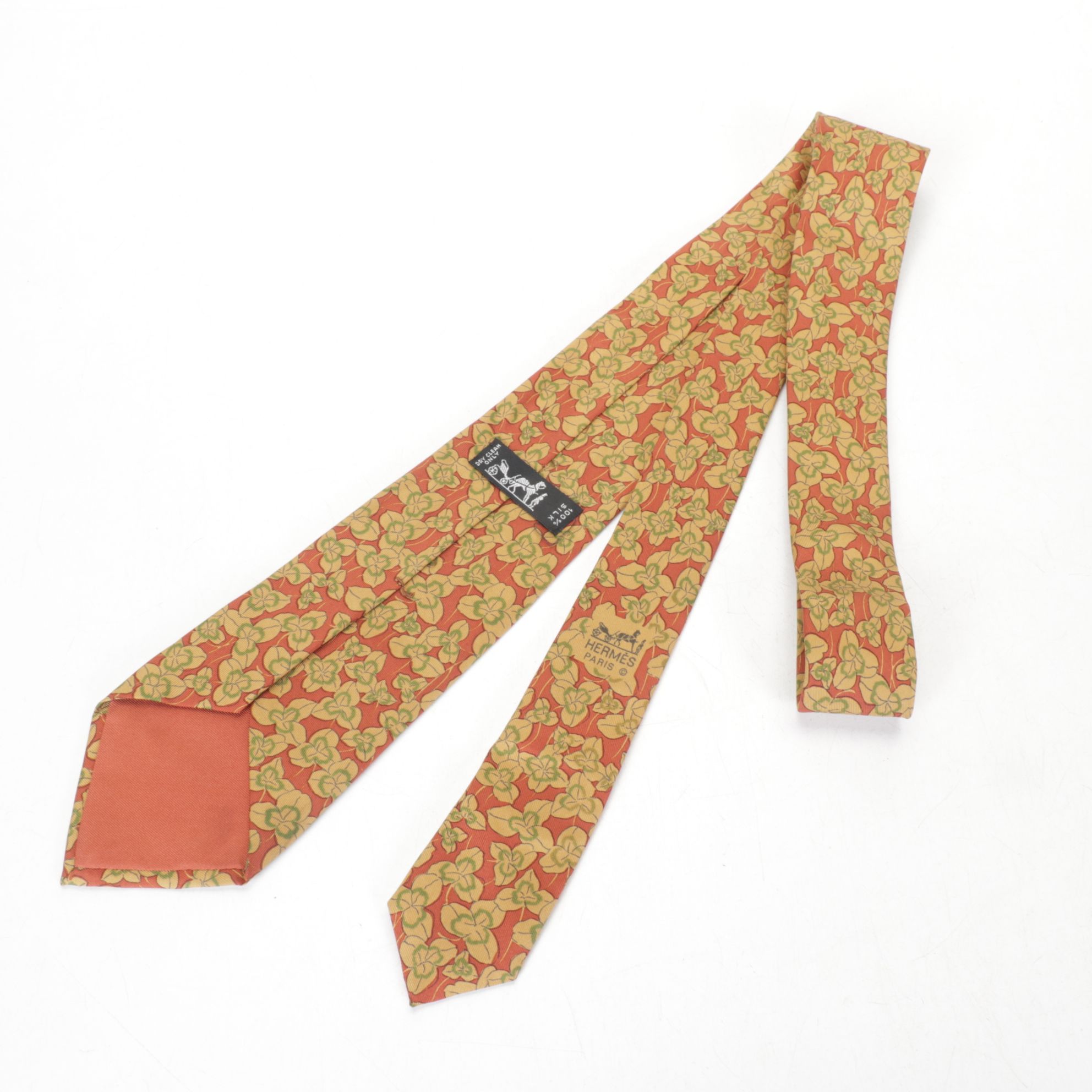 Hermès Silk Necktie with Leaf Motif