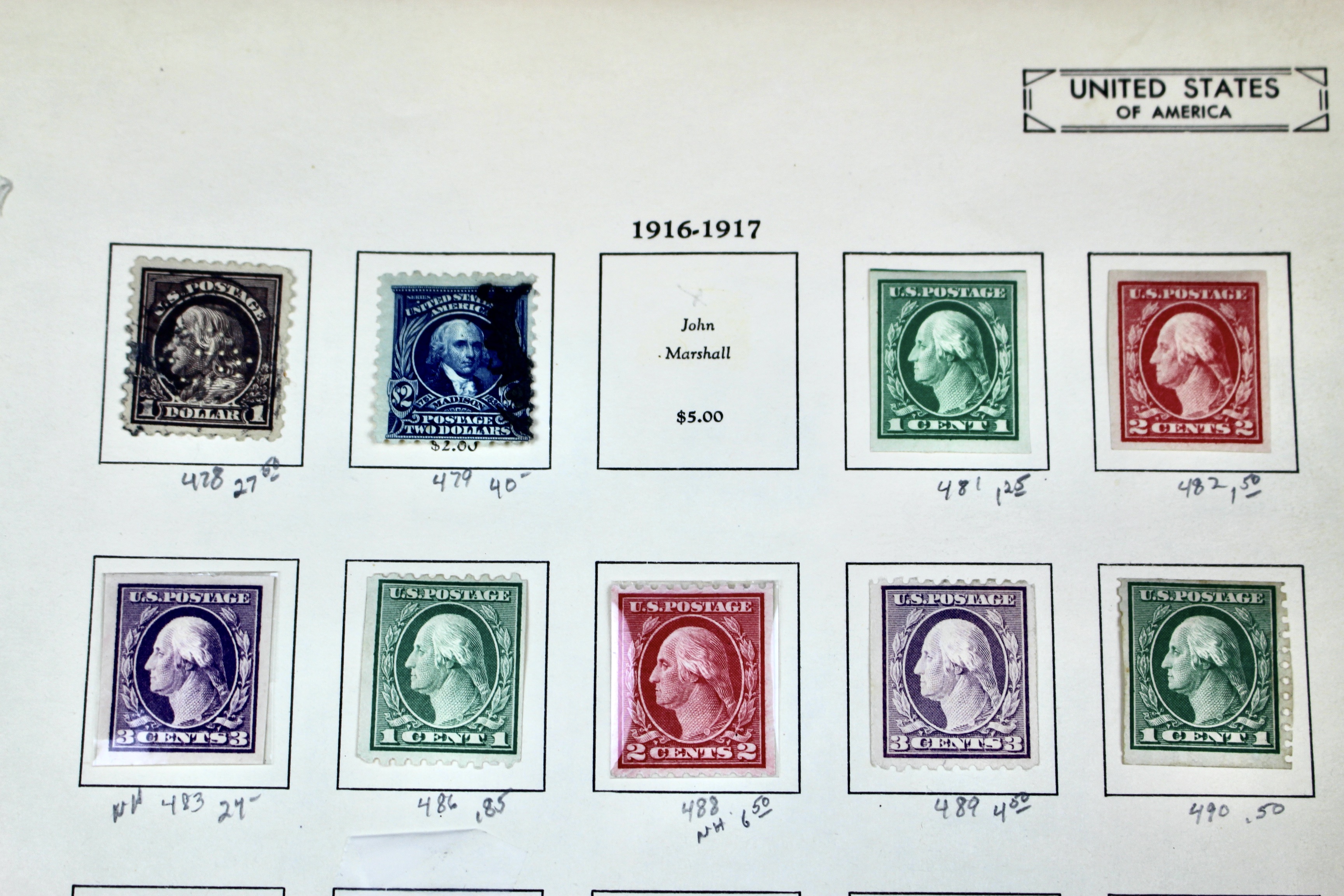 U.S. Postage Stamp Collection, 1908 to 1920, Mint and Used