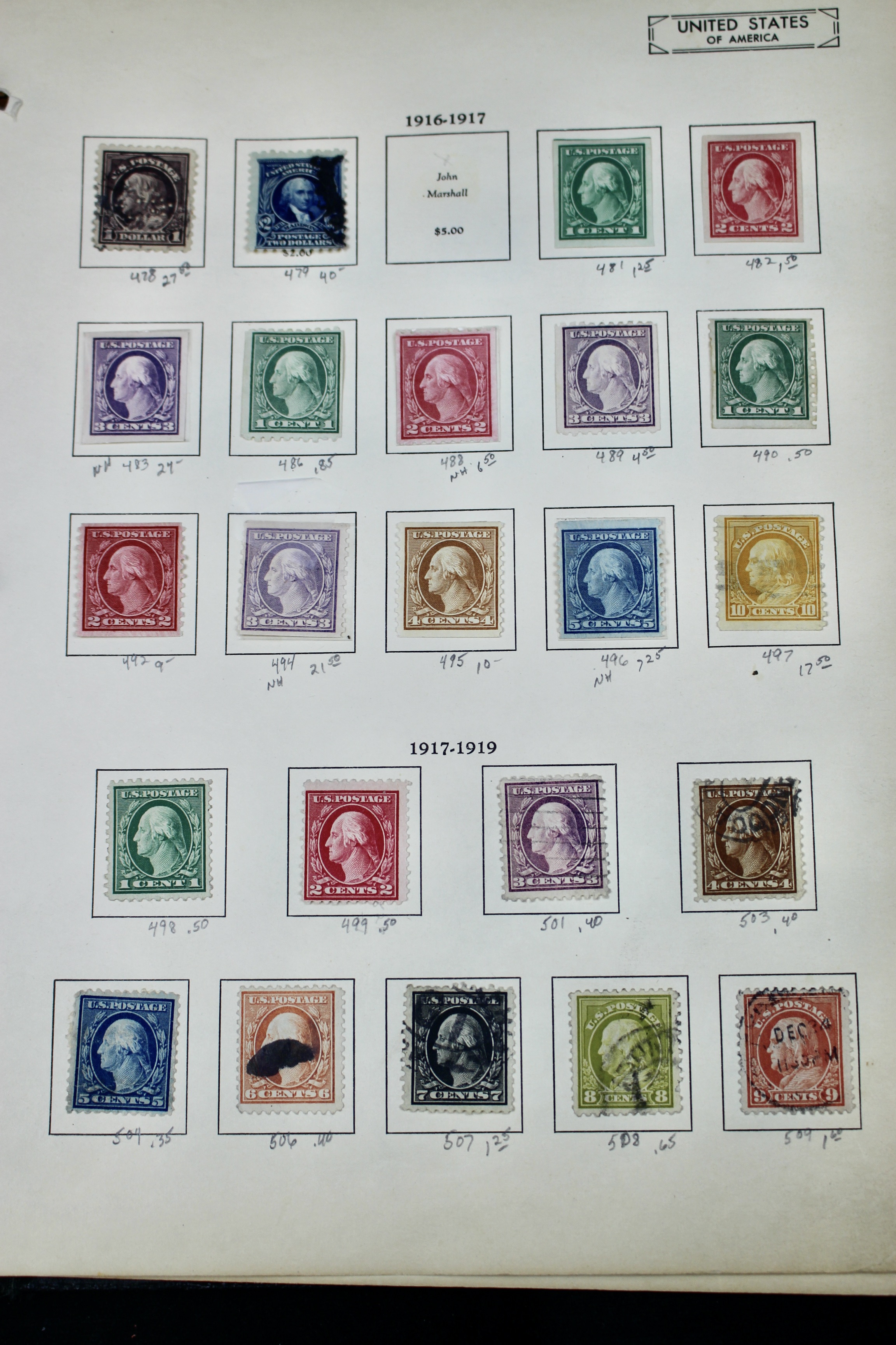 U.S. Postage Stamp Collection, 1908 to 1920, Mint and Used