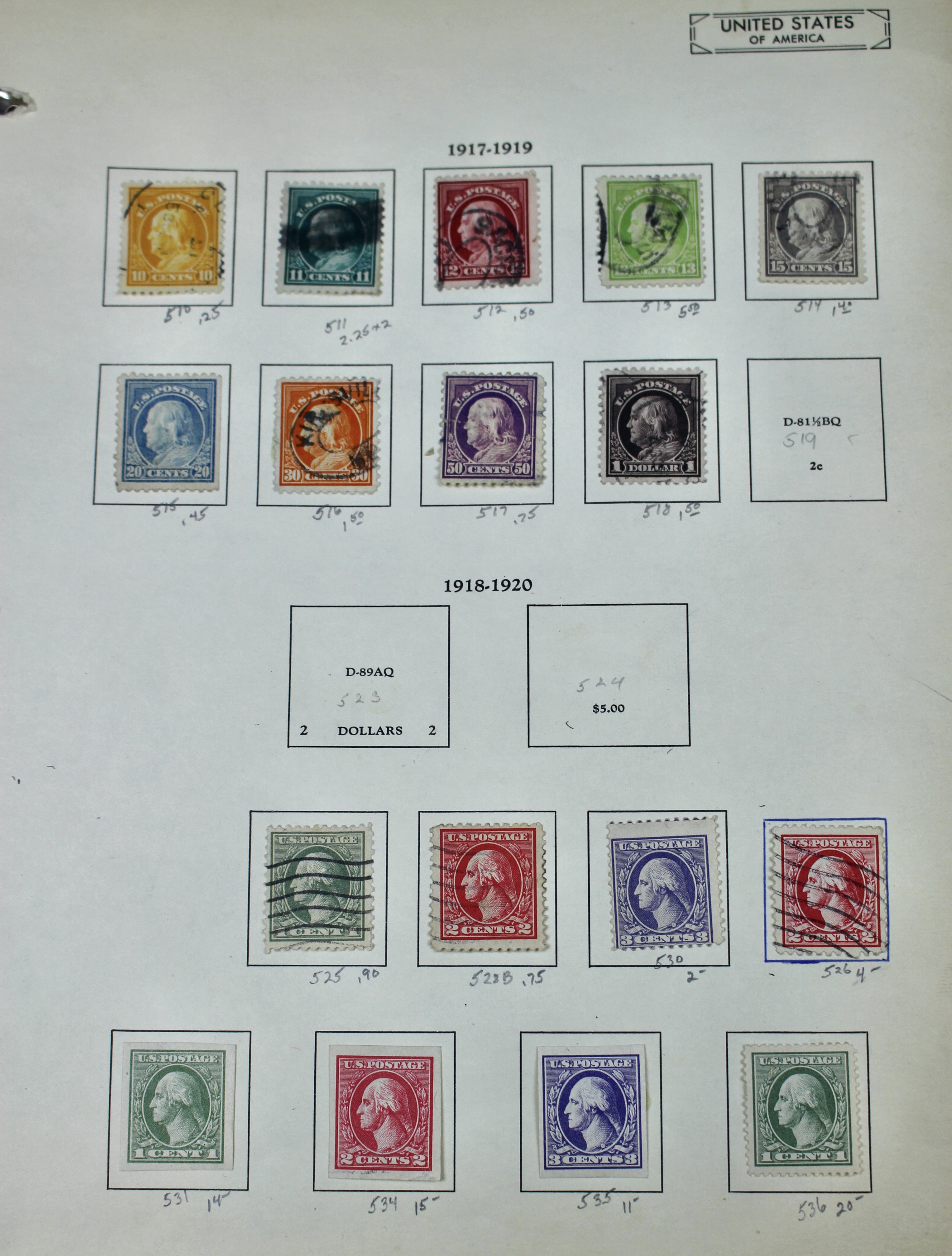 U.S. Postage Stamp Collection, 1908 to 1920, Mint and Used