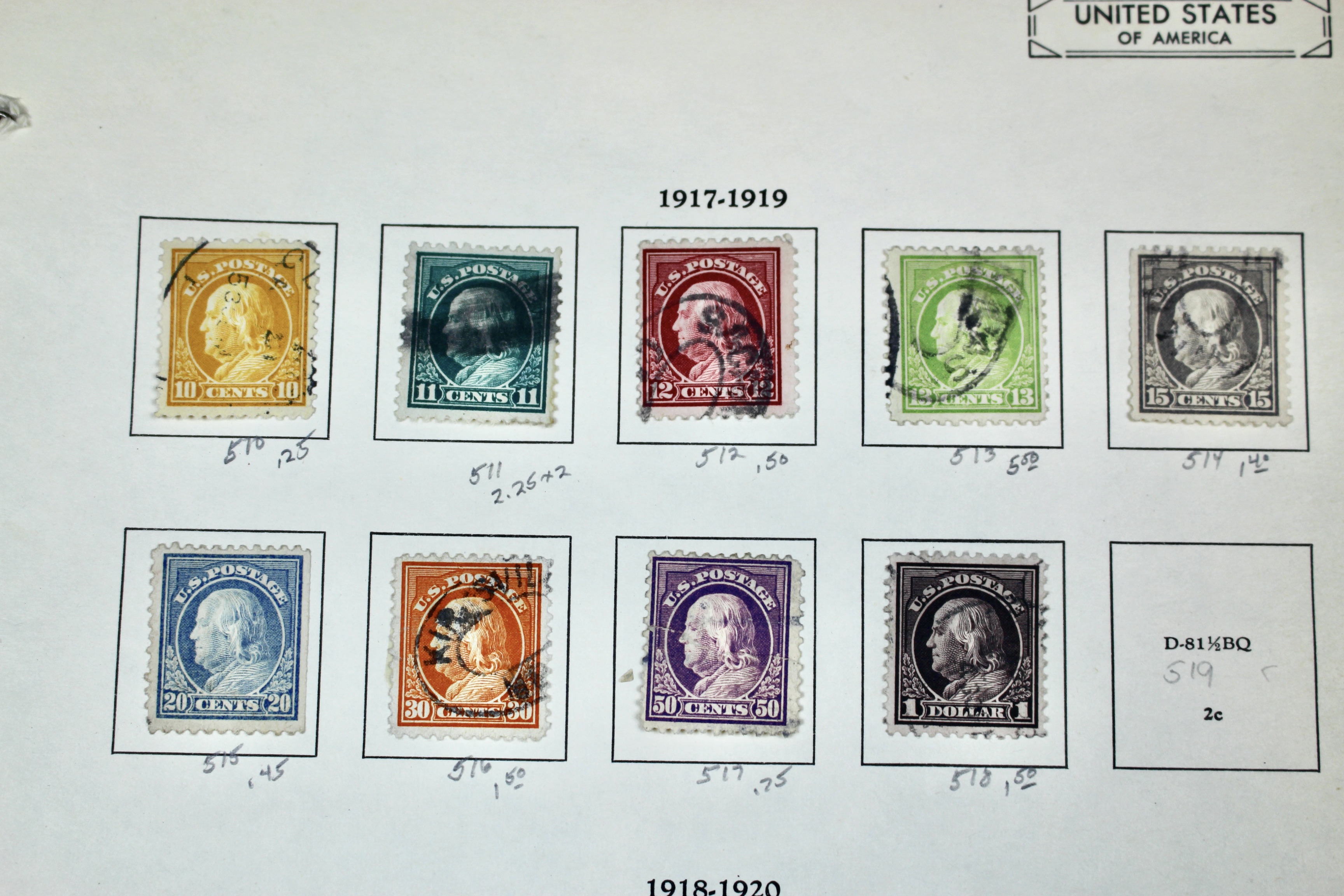 U.S. Postage Stamp Collection, 1908 to 1920, Mint and Used