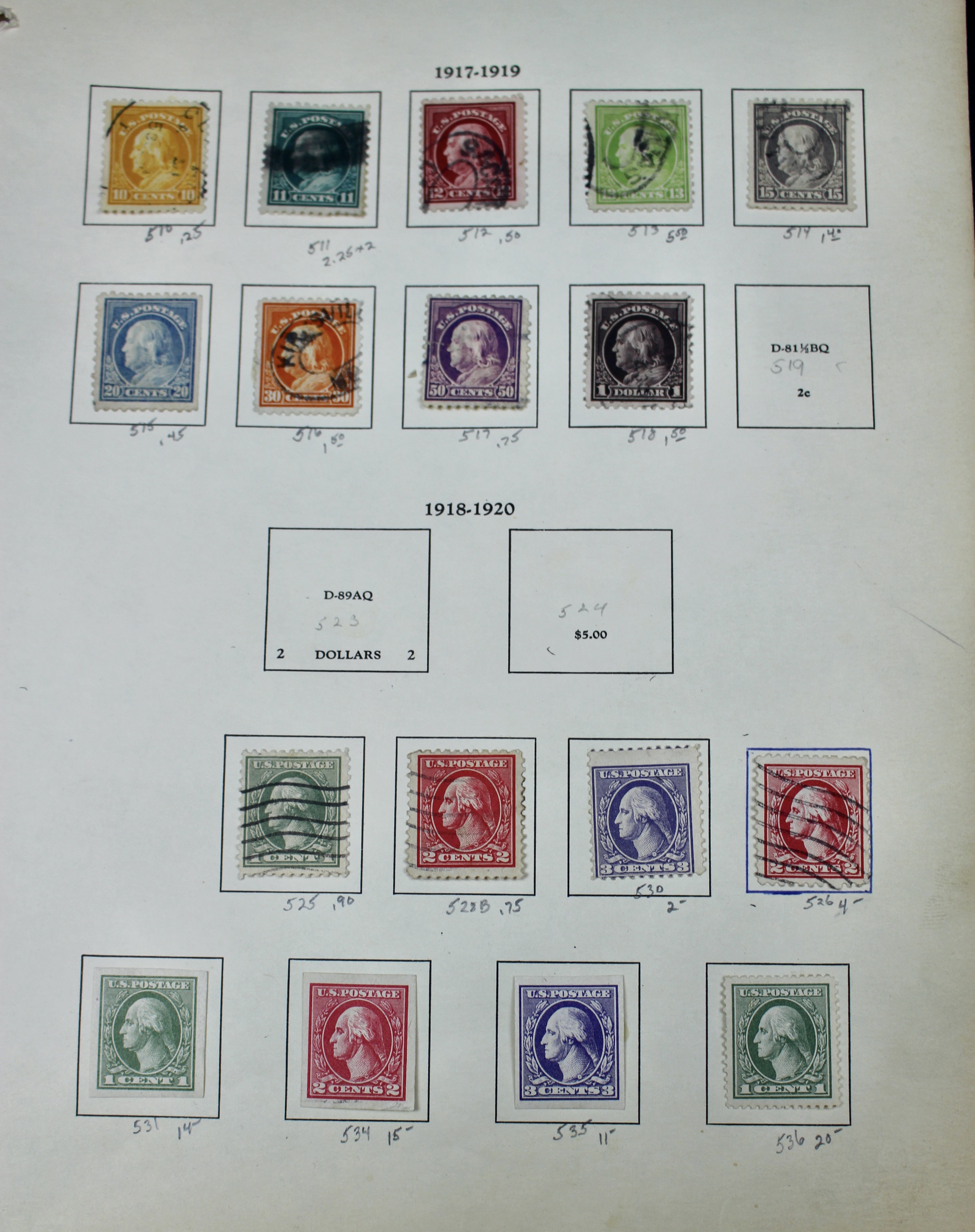 U.S. Postage Stamp Collection, 1908 to 1920, Mint and Used