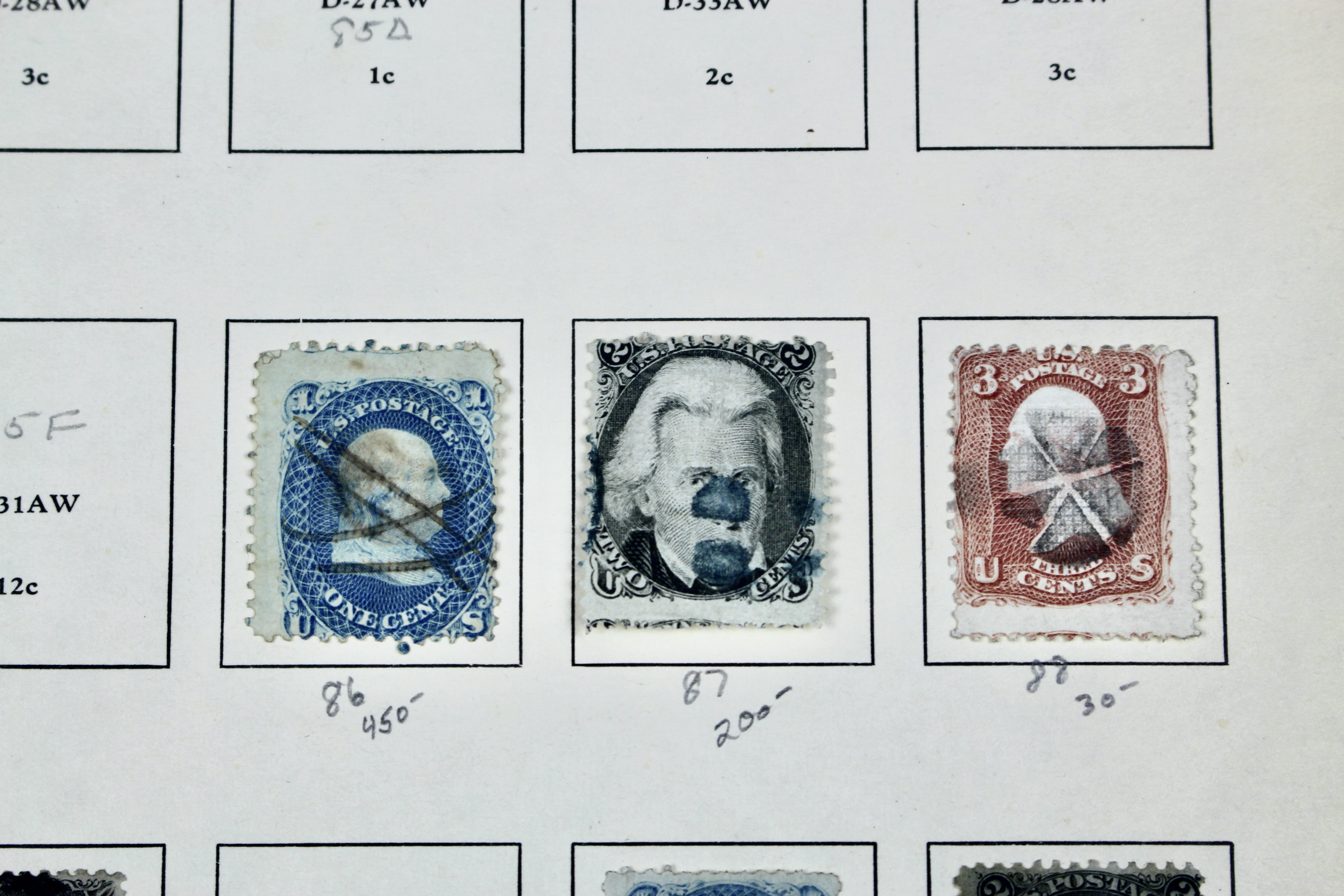 Eleven Classic U.S. Postage Stamps, Scott 86 to 98, All w/ Grills, 1867-1868