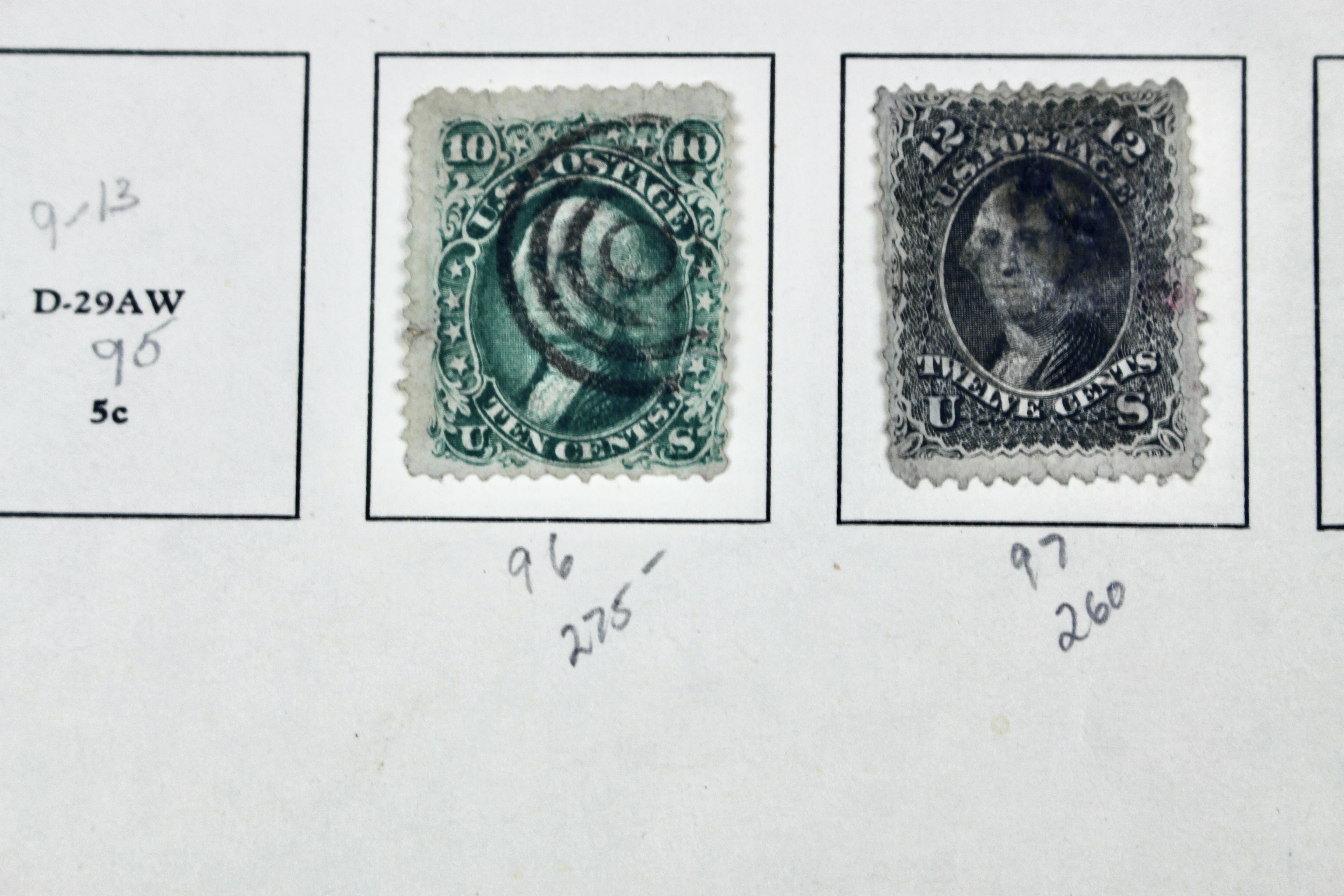 Eleven Classic U.S. Postage Stamps, Scott 86 to 98, All w/ Grills, 1867-1868