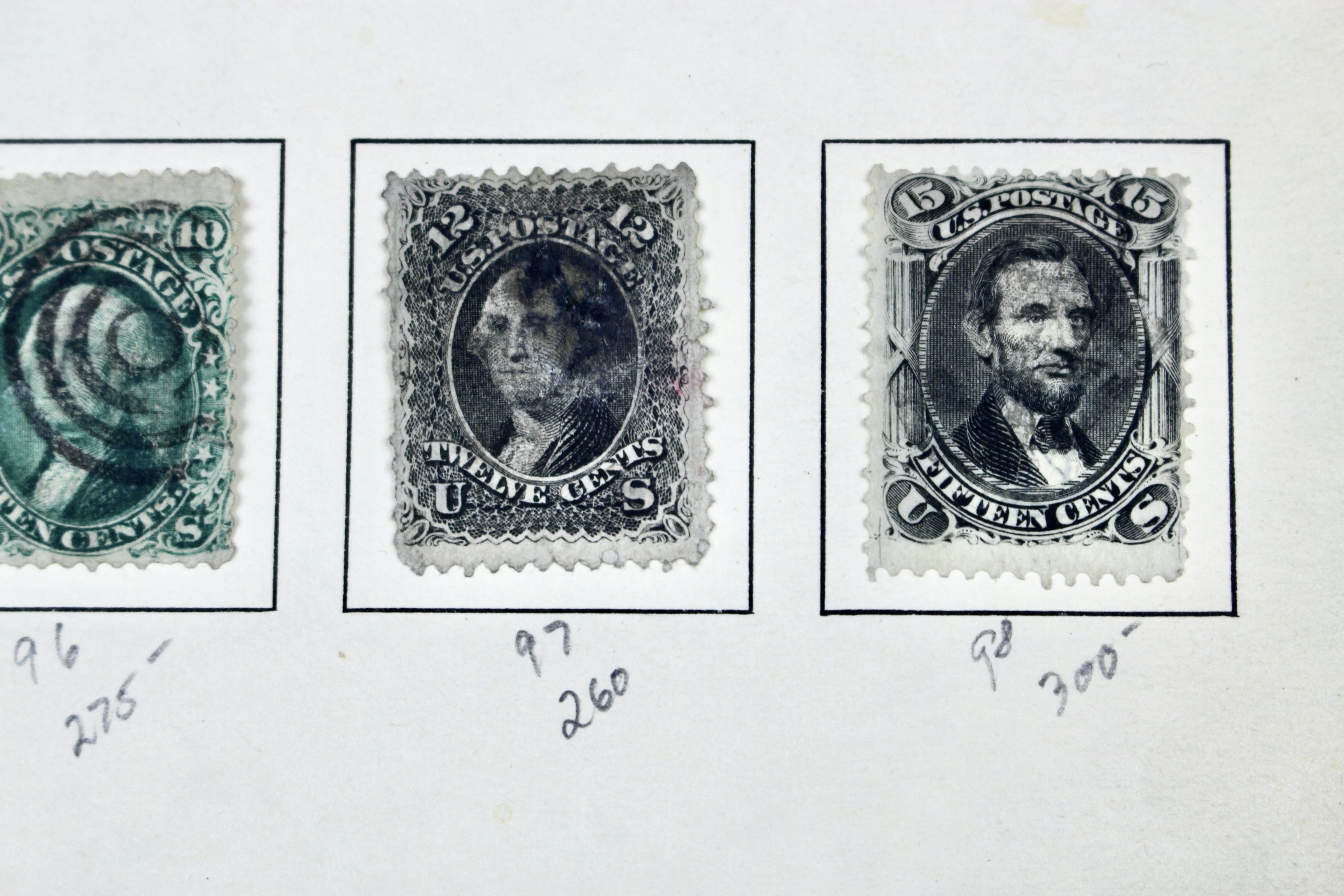 Eleven Classic U.S. Postage Stamps, Scott 86 to 98, All w/ Grills, 1867-1868