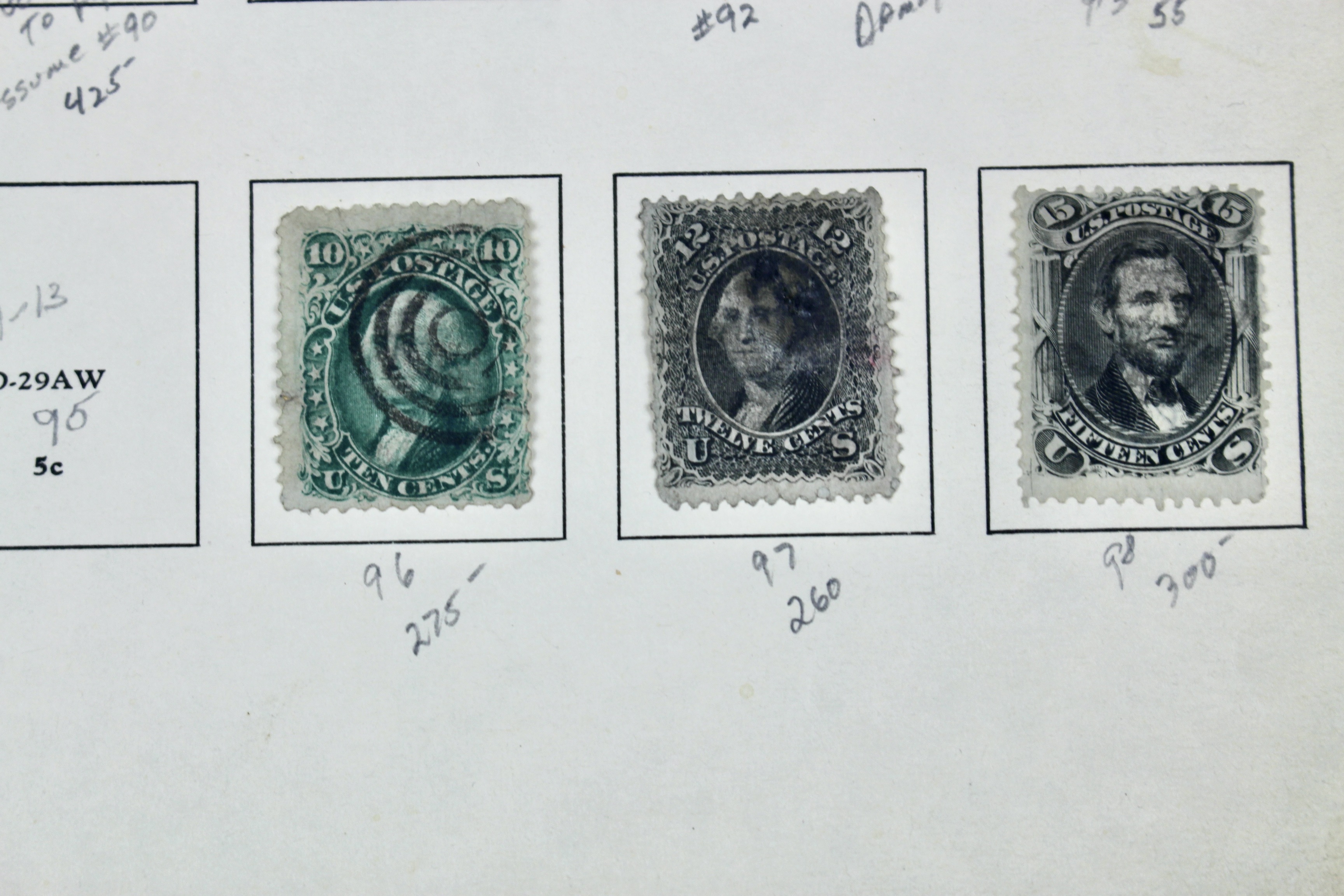 Eleven Classic U.S. Postage Stamps, Scott 86 to 98, All w/ Grills, 1867-1868