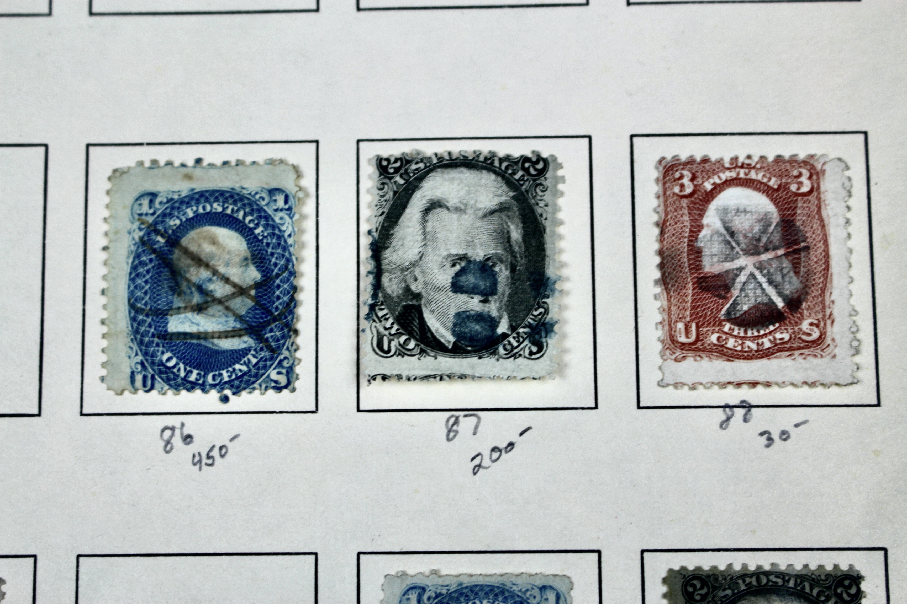 Eleven Classic U.S. Postage Stamps, Scott 86 to 98, All w/ Grills, 1867-1868