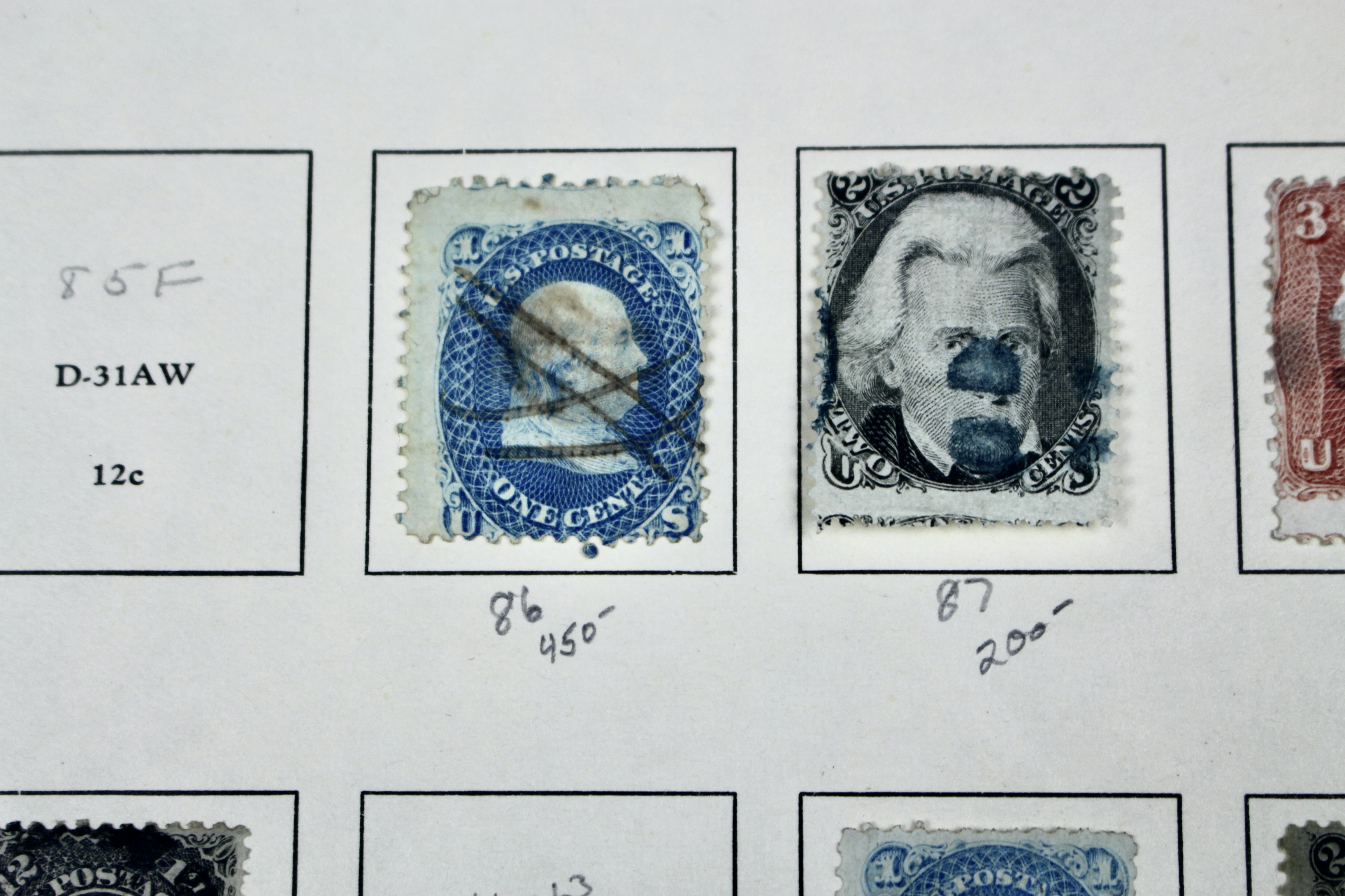 Eleven Classic U.S. Postage Stamps, Scott 86 to 98, All w/ Grills, 1867-1868