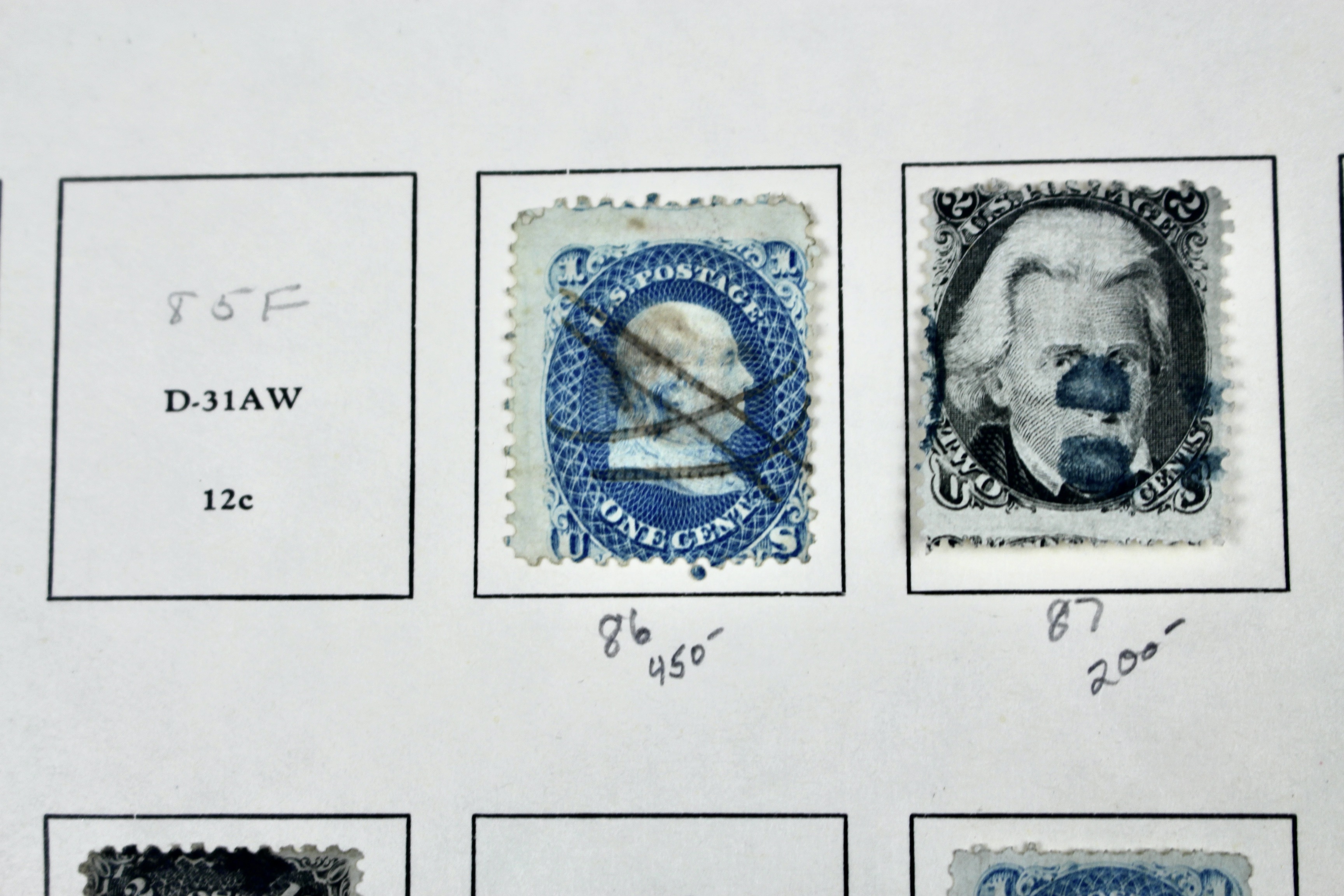 Eleven Classic U.S. Postage Stamps, Scott 86 to 98, All w/ Grills, 1867-1868