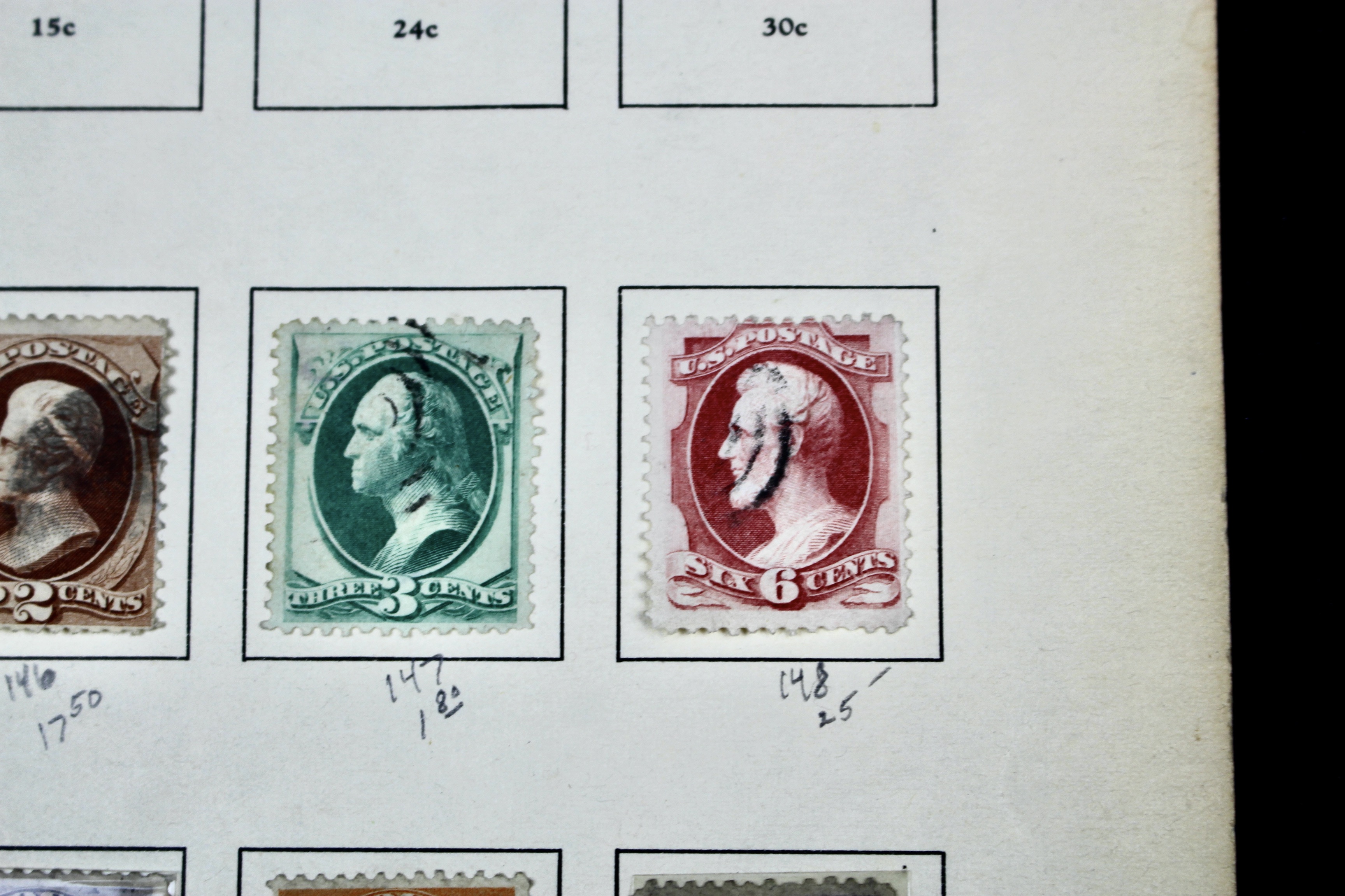 Fourteen Early U.S. Postage Stamps, 1870-1871