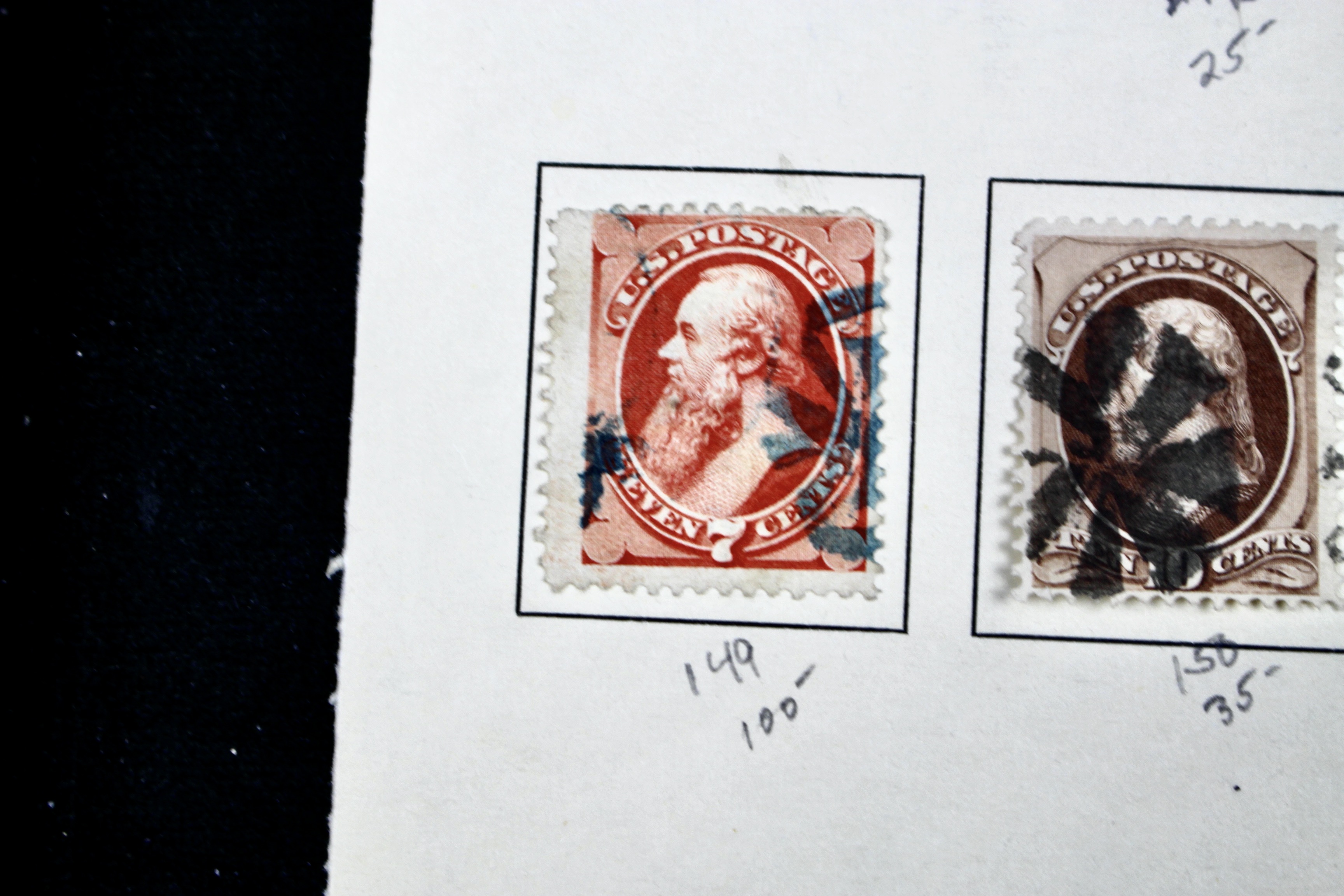 Fourteen Early U.S. Postage Stamps, 1870-1871